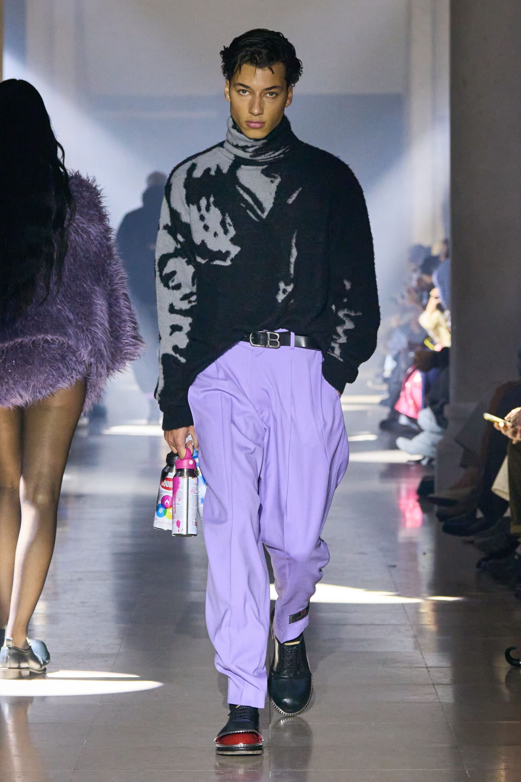 black wool long-sleeve turtleneck fitted printed sweater