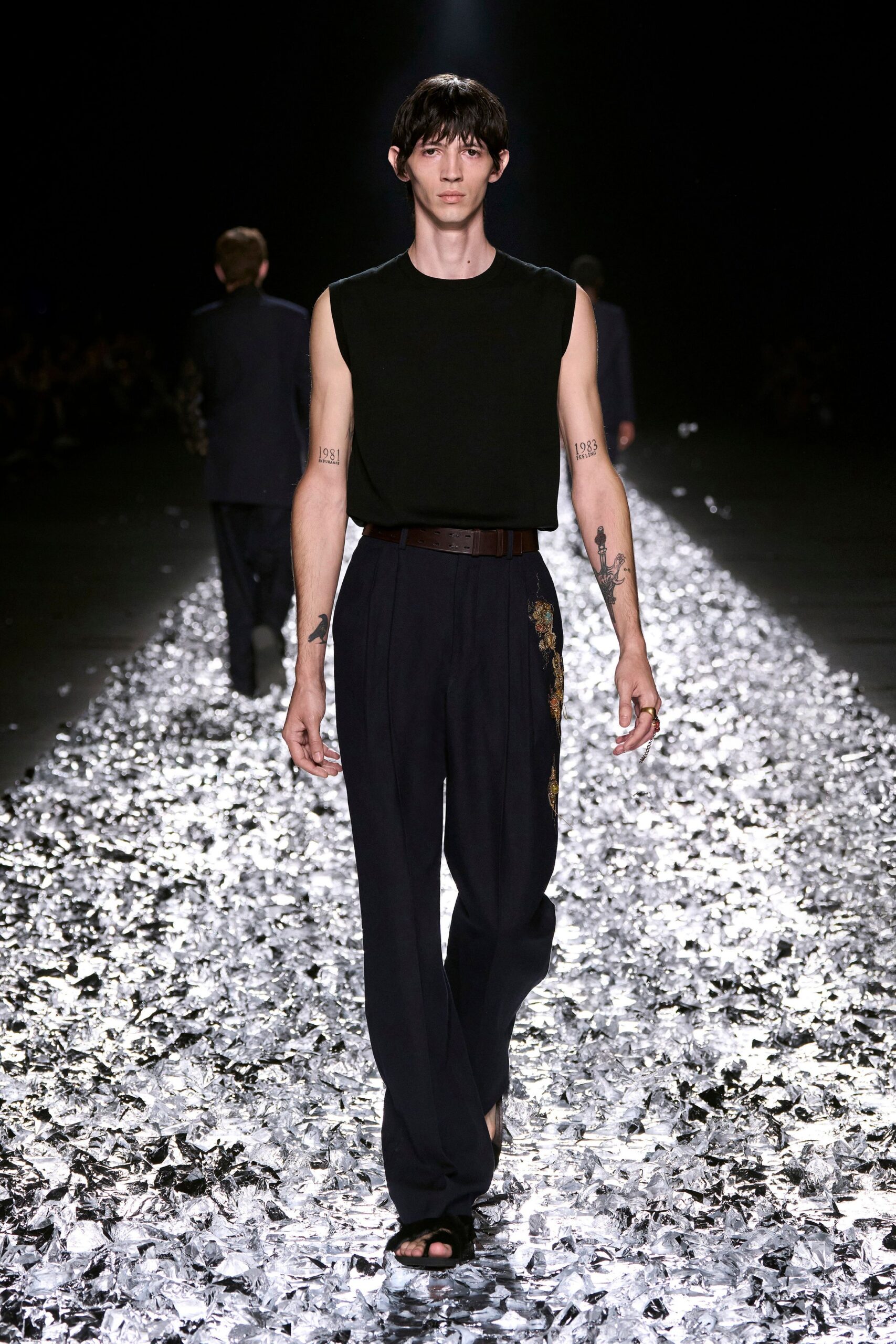 black fitted top with relaxed pants