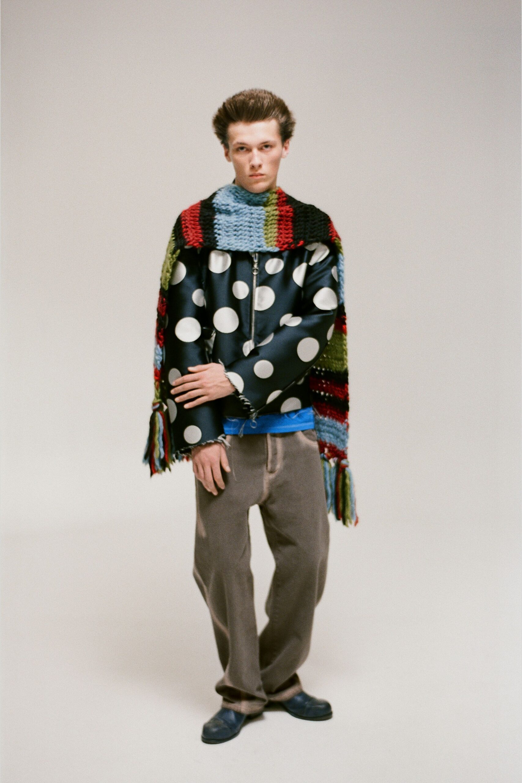 colorful polka-dot cape with shirt and pants