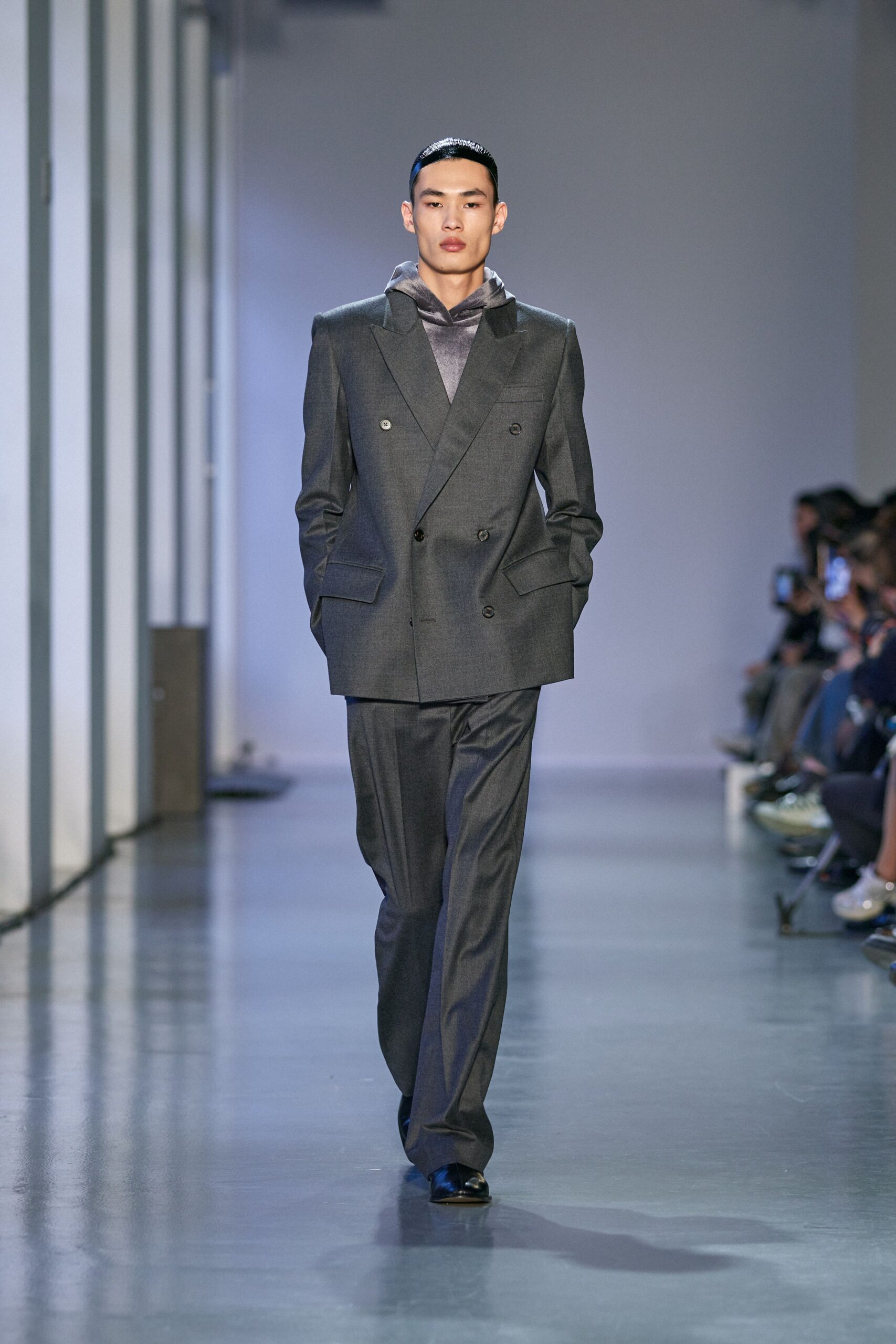 gray tailored suit with shoes