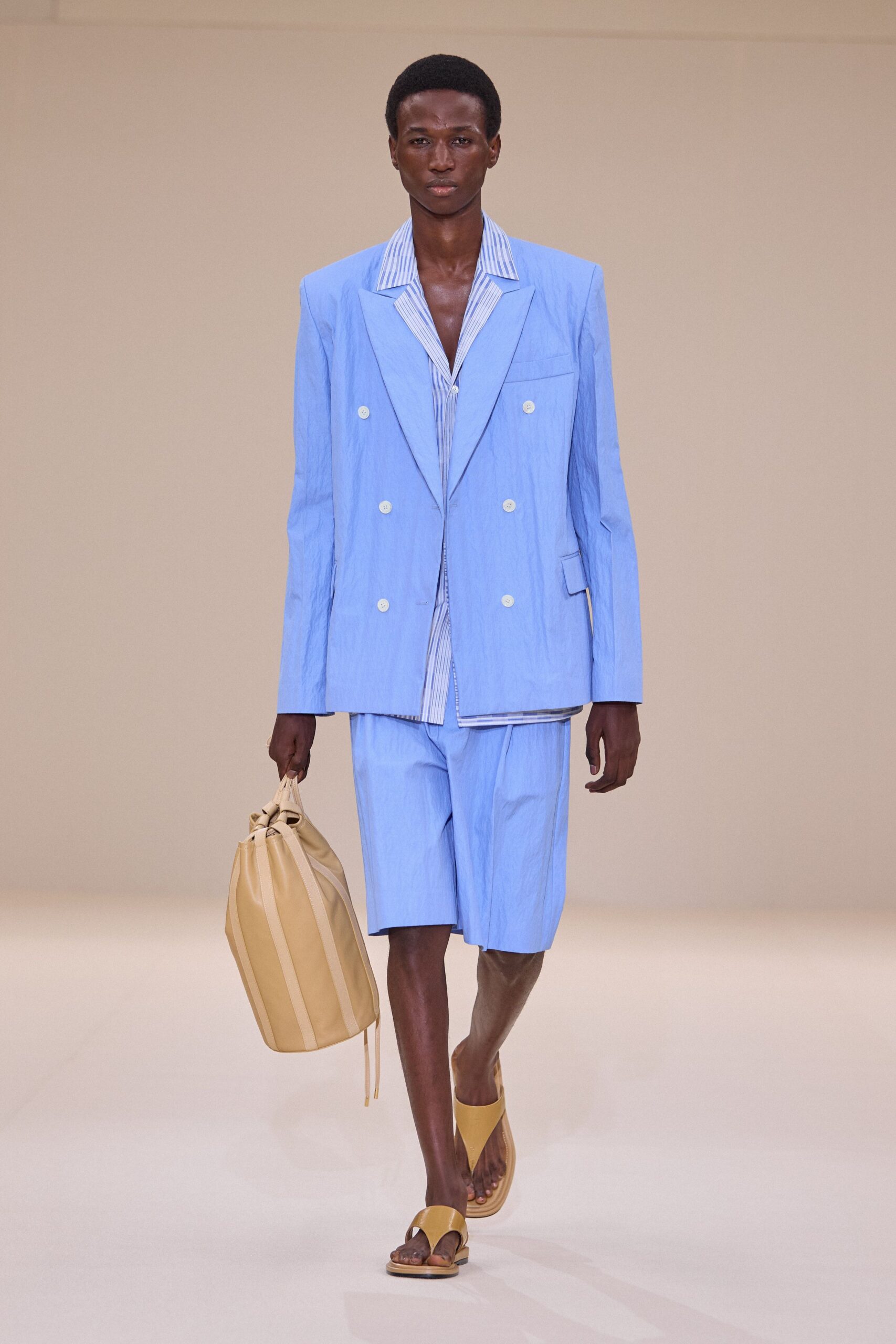 blue tailored blazer with shorts