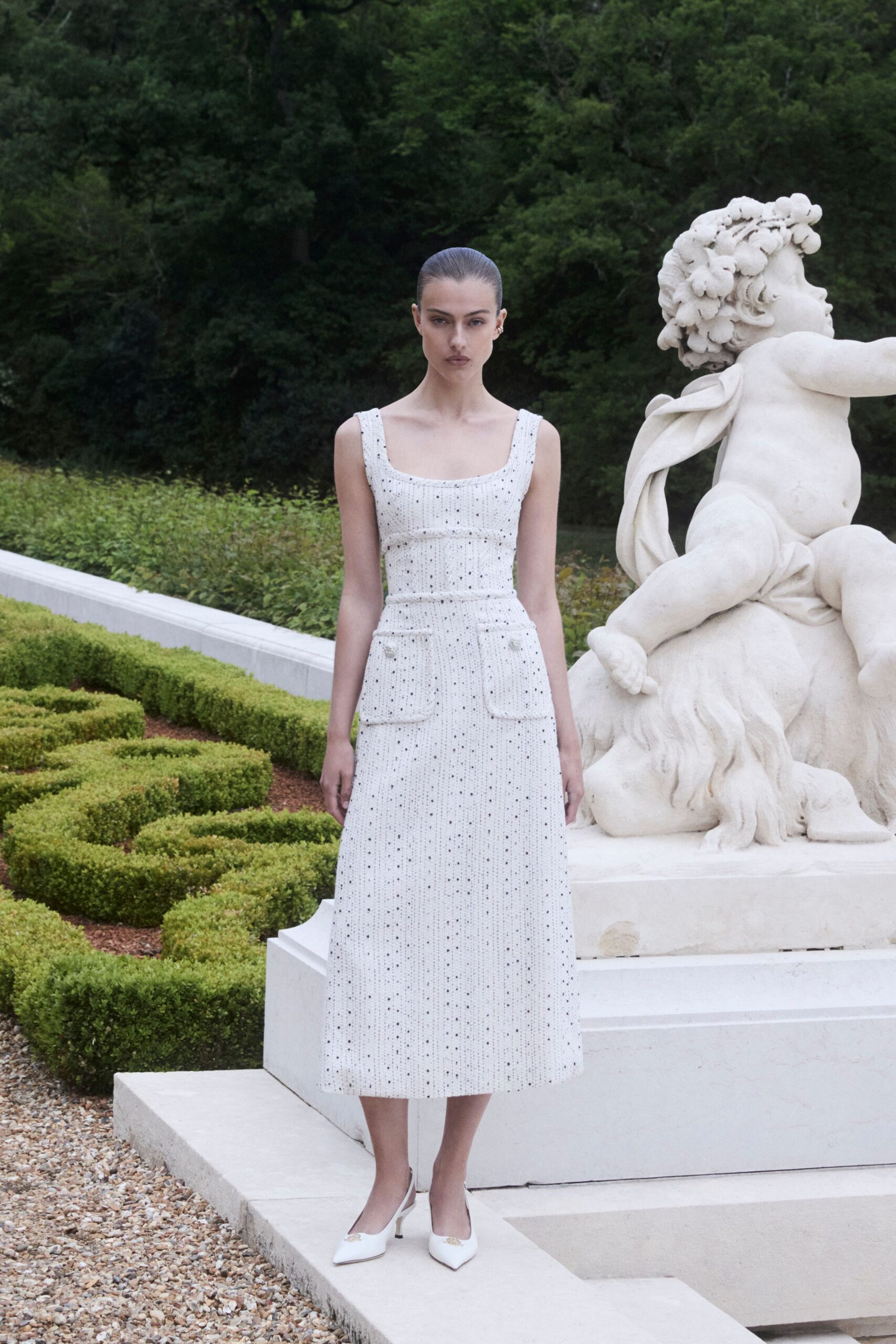 white embroidered midi dress with shoes
