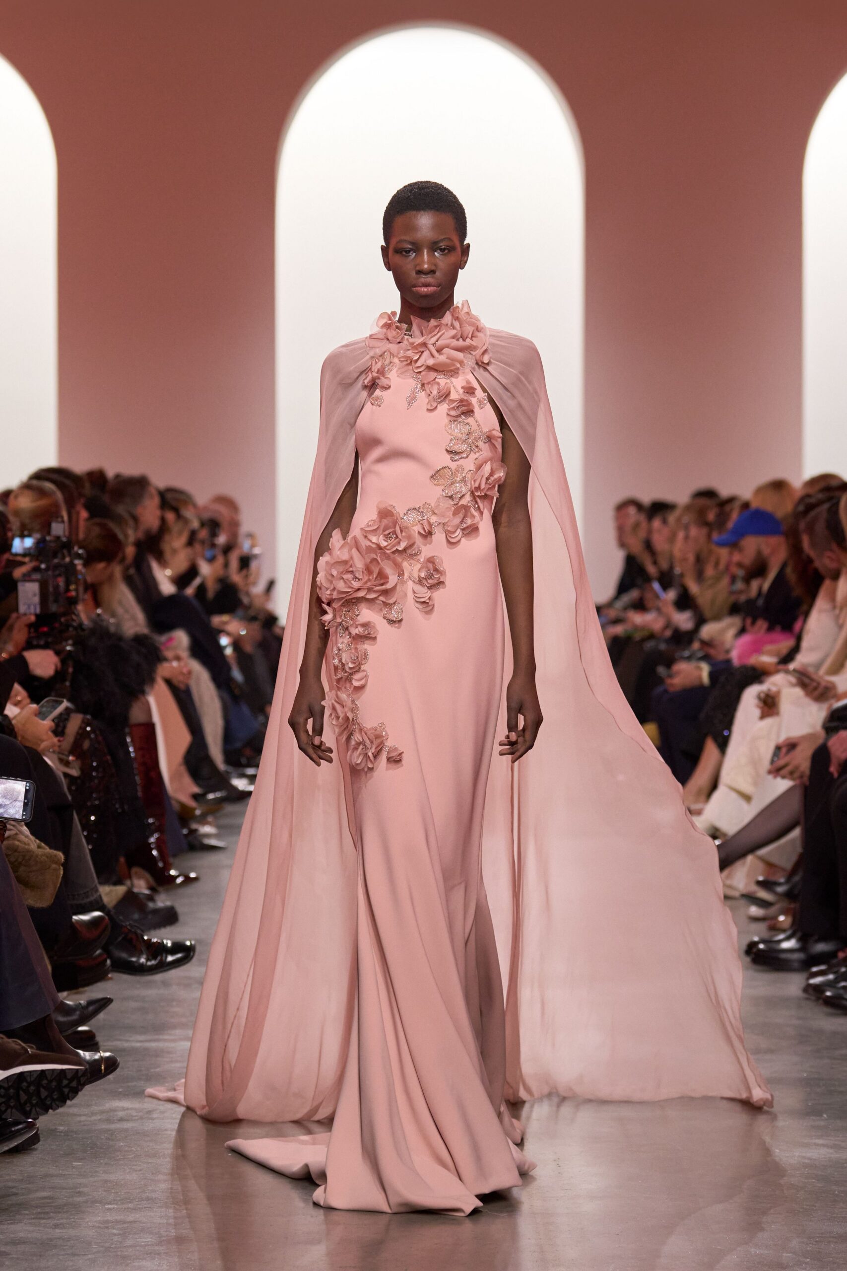 pink silk long-sleeve relaxed draped flowing cape