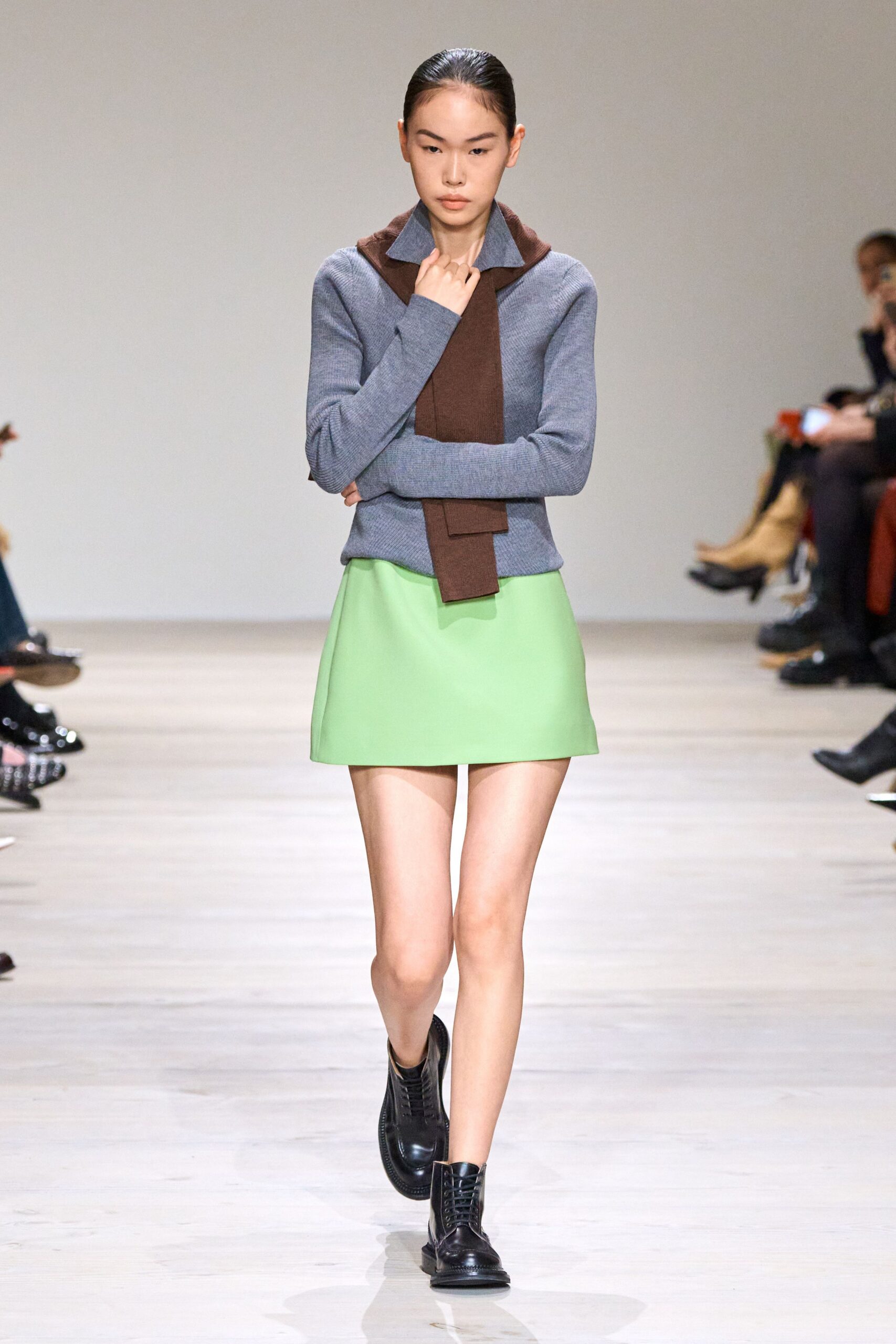 green cotton fitted straight-leg mini skirt