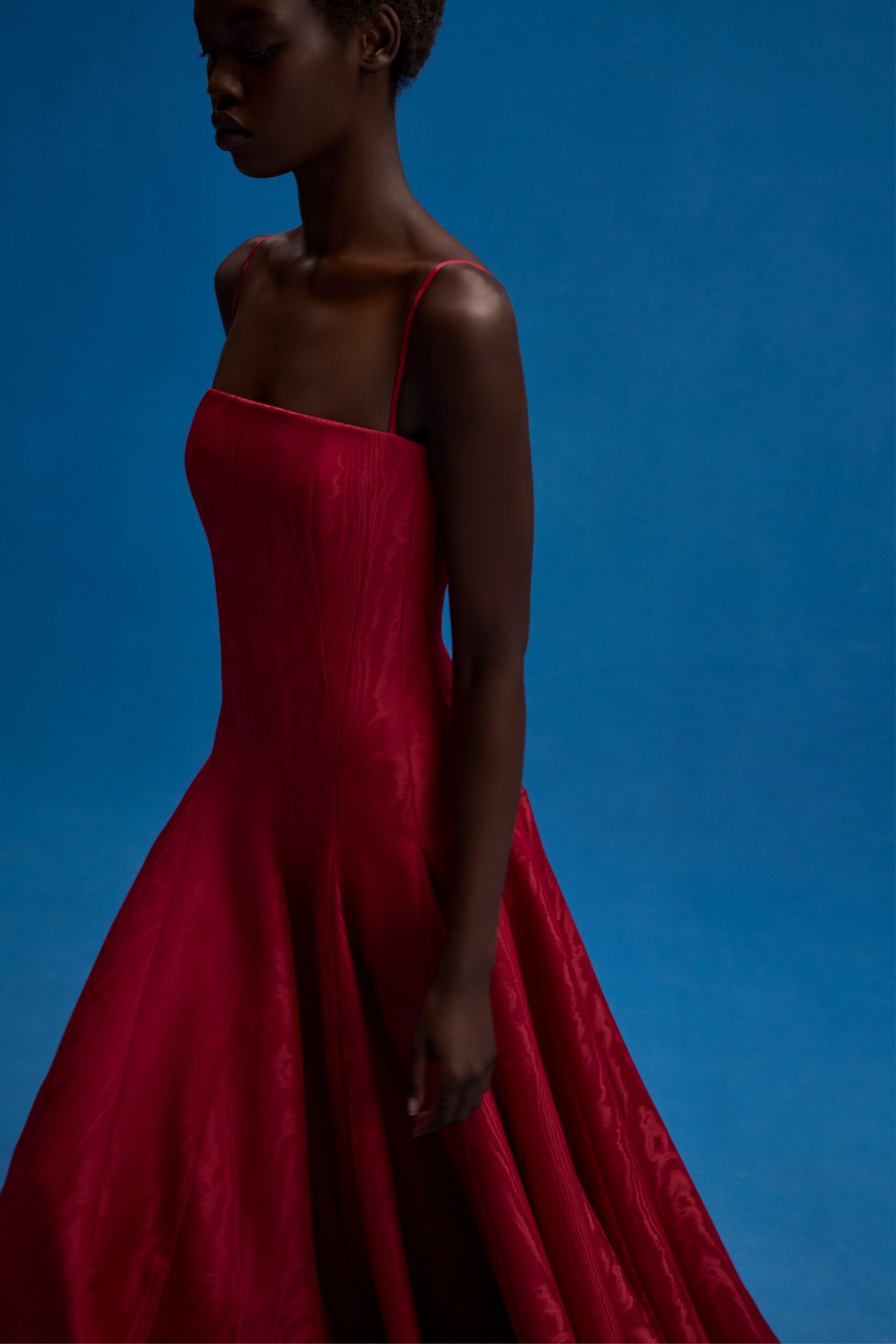 red silk sleeveless gown