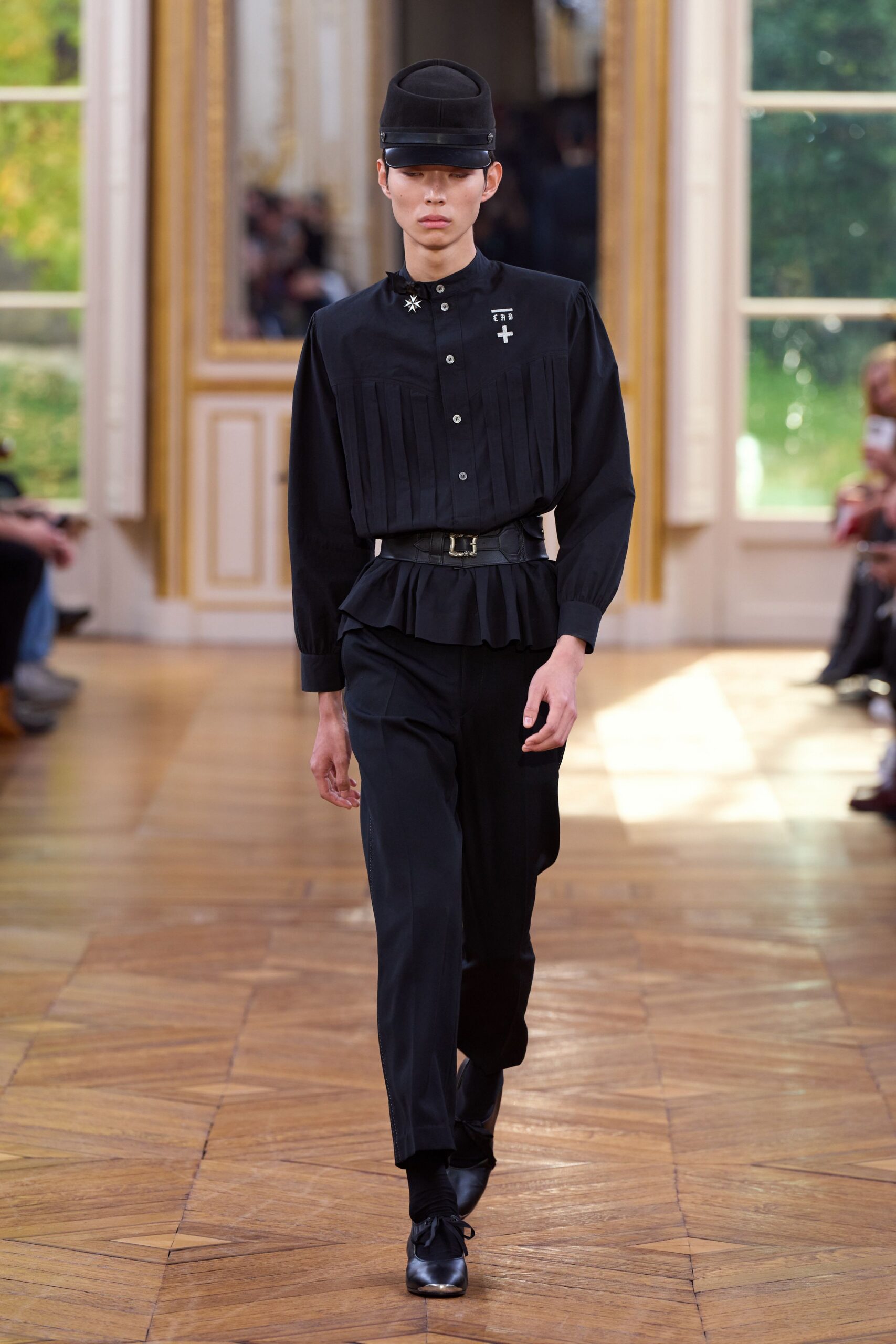 black fitted shirt and pants