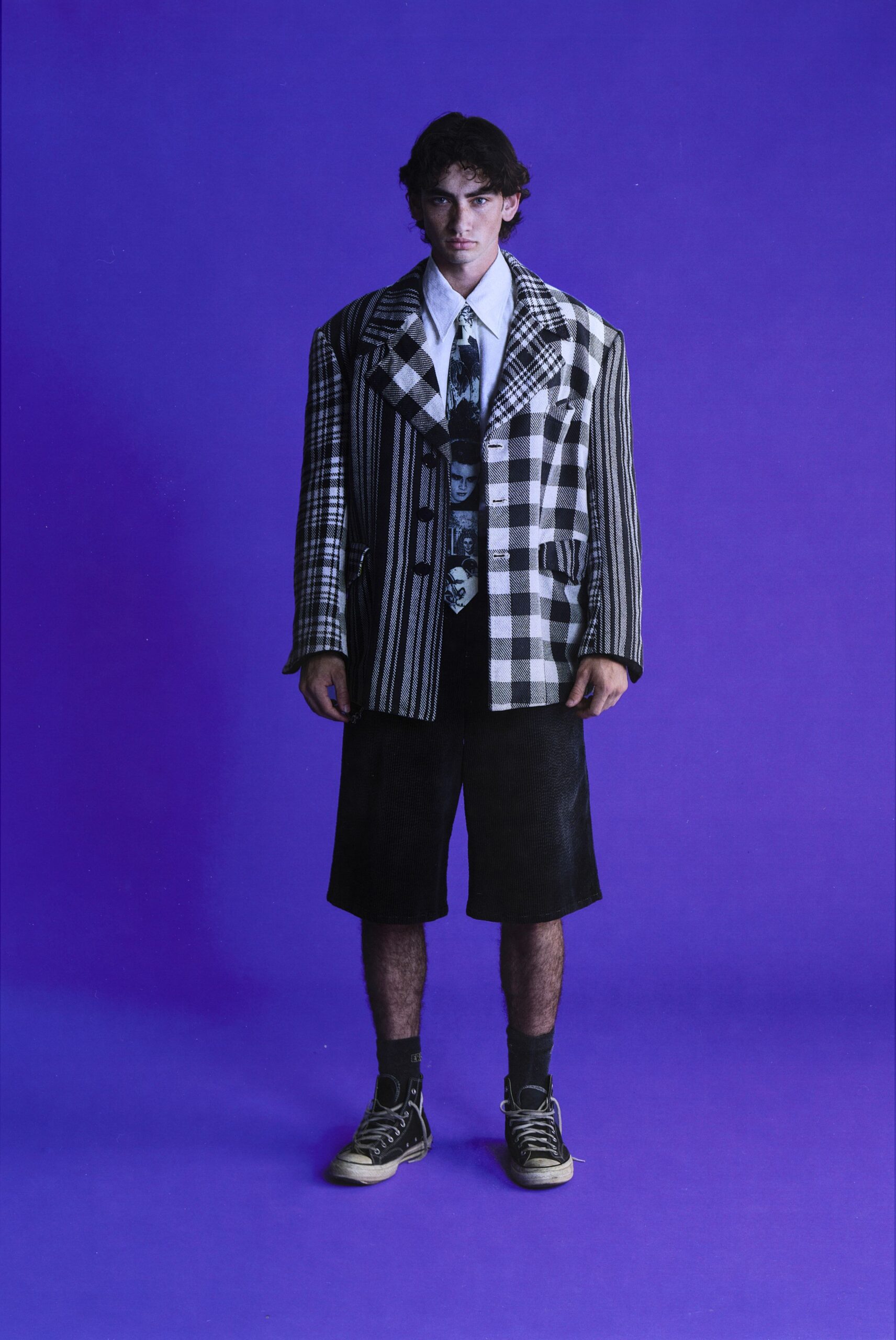 oversized checked blazer with shorts