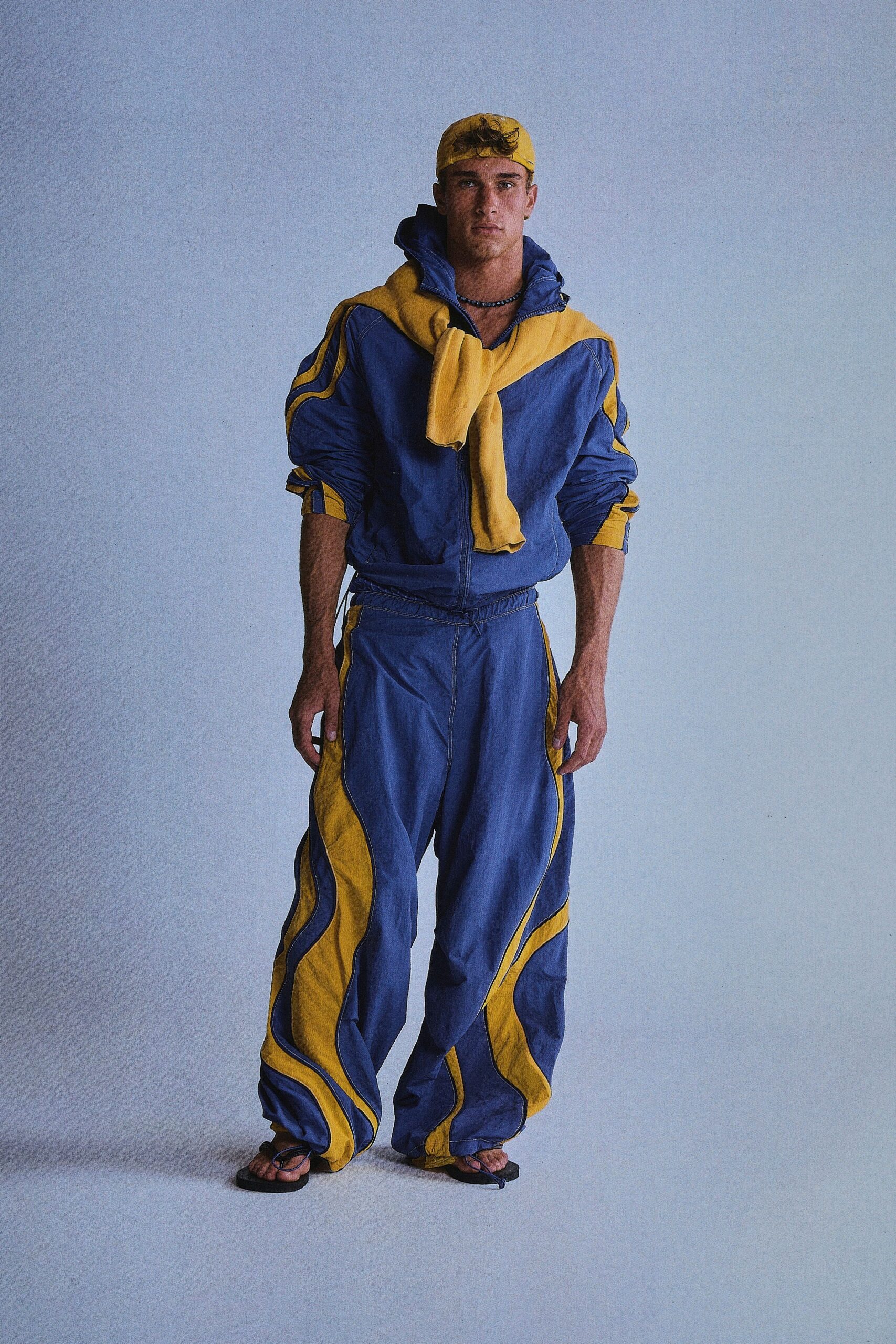 blue and yellow relaxed hoodie and pants