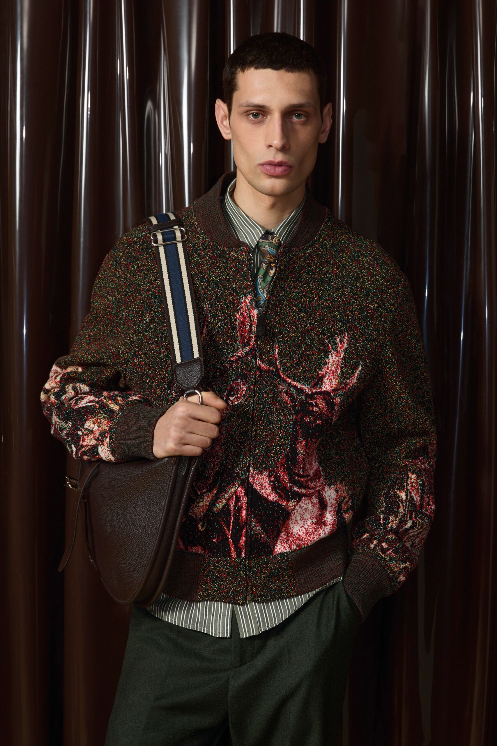 multi cotton long-sleeve collared relaxed printed jacket