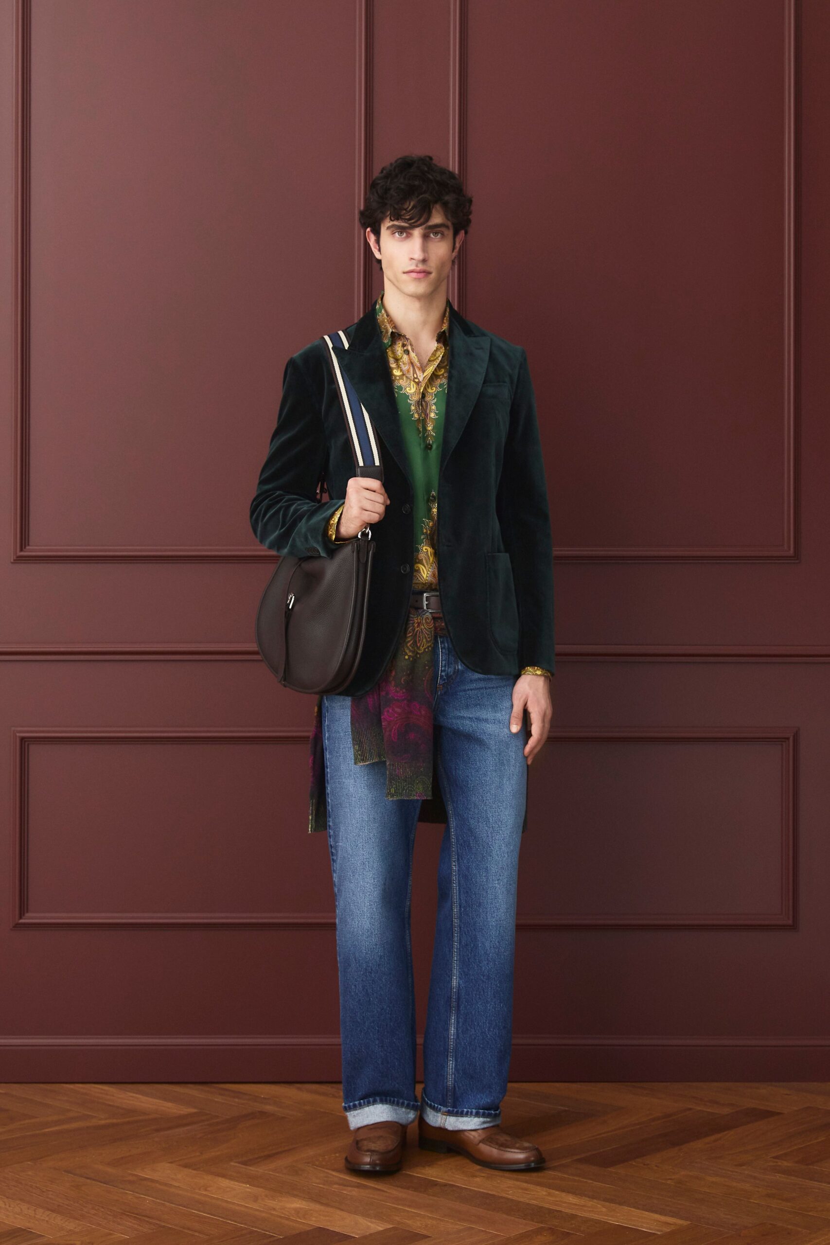 multi silk long-sleeve collared relaxed shirt