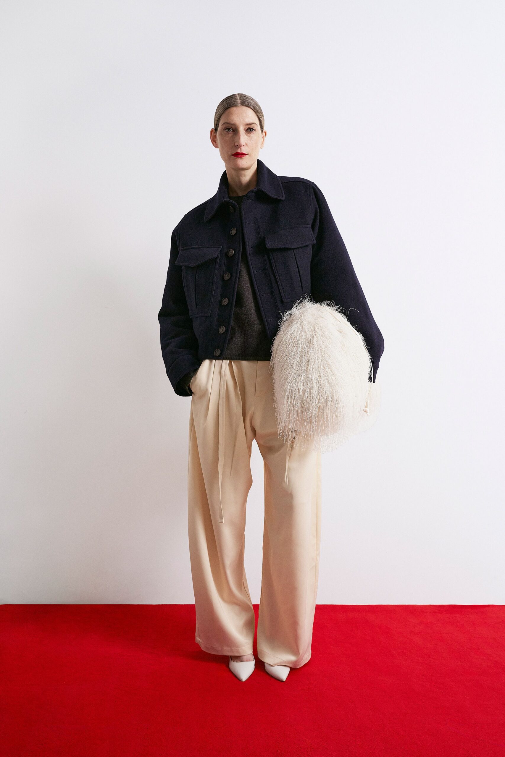 black cotton long-sleeve collared oversized buttoned jacket