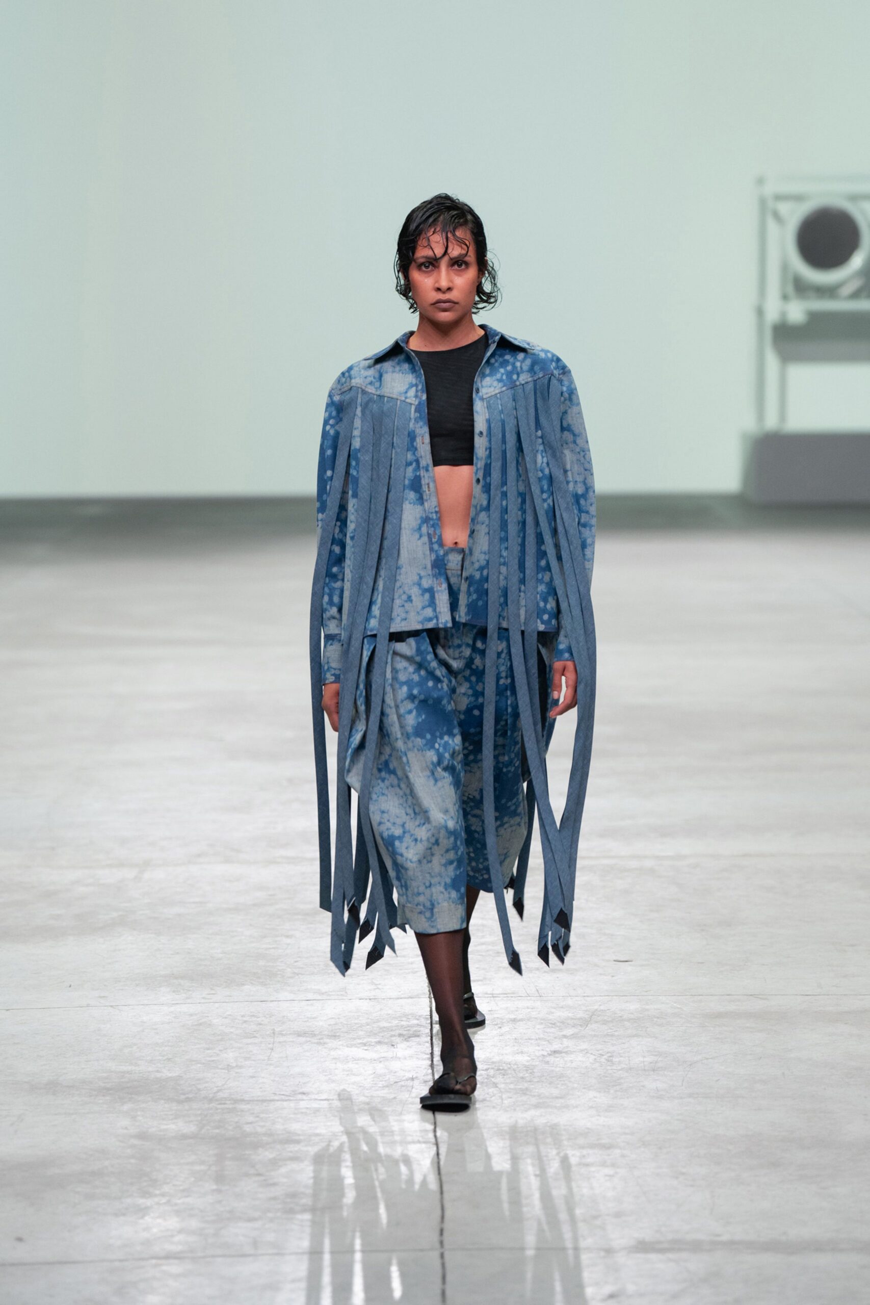 blue denim jacket black top