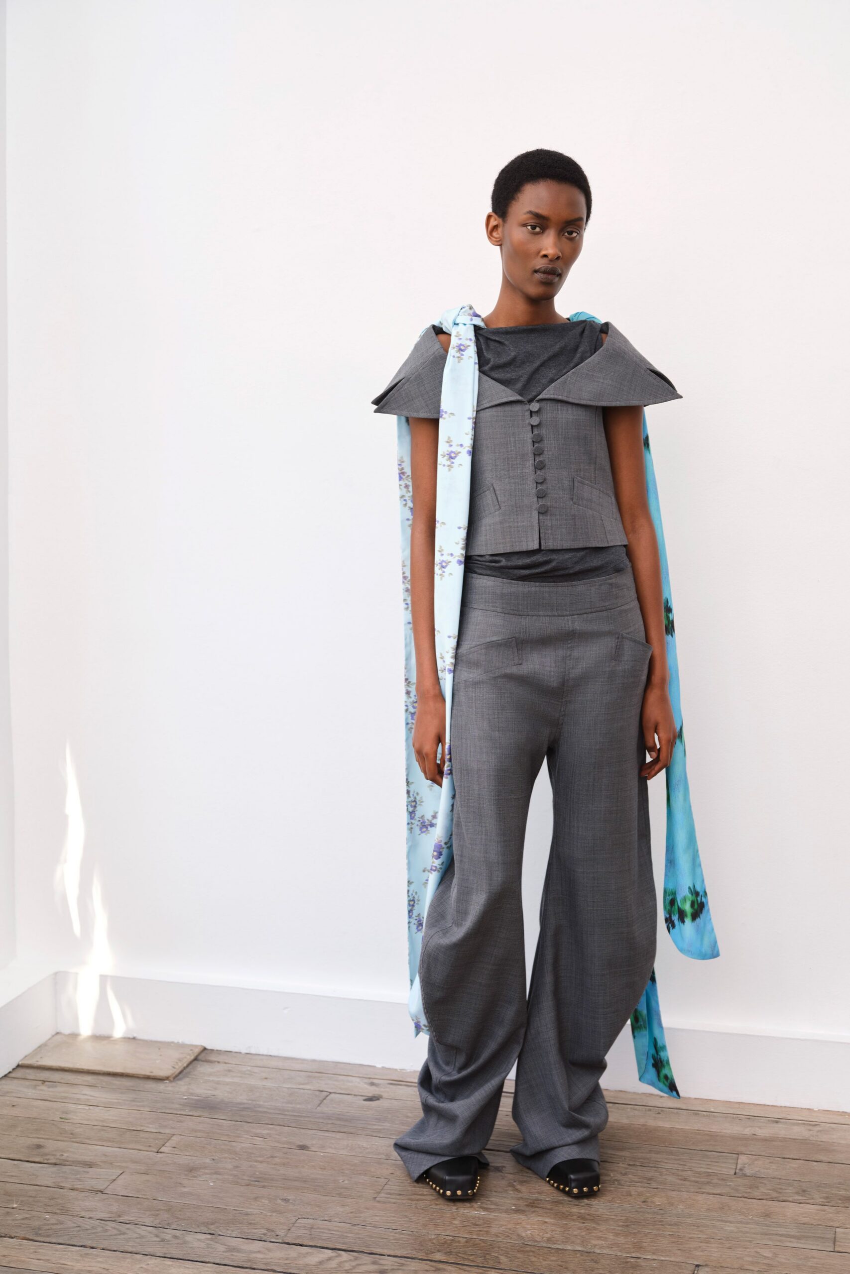 blue silk structured cape