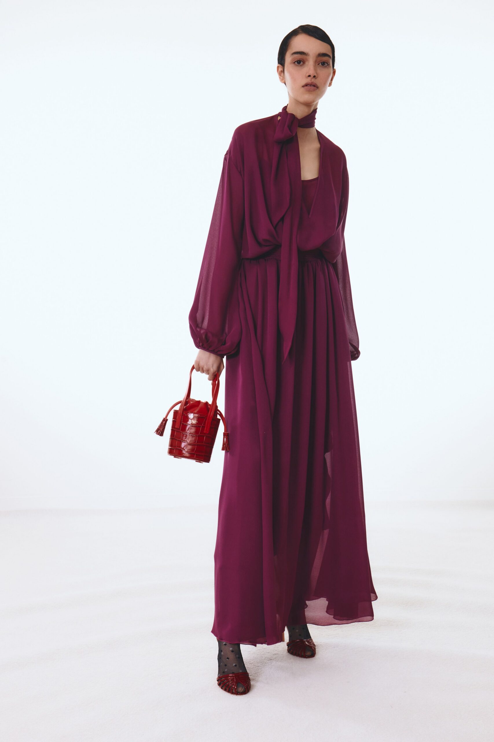 purple chiffon relaxed gown