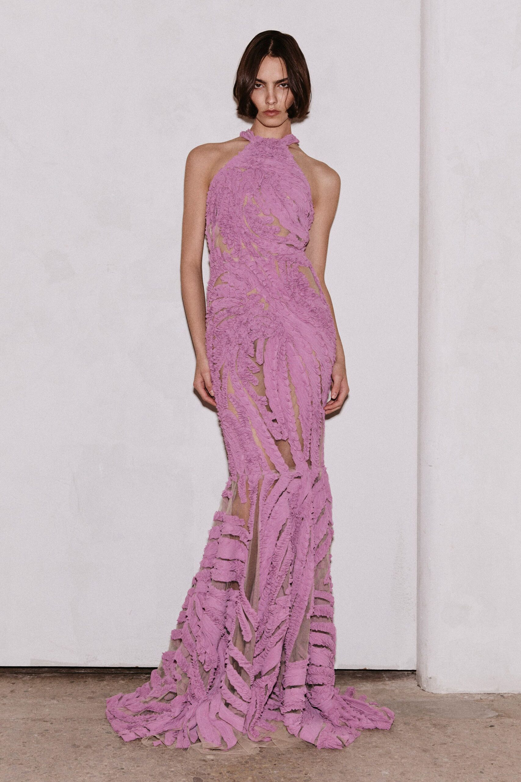 pink silk sleeveless gown