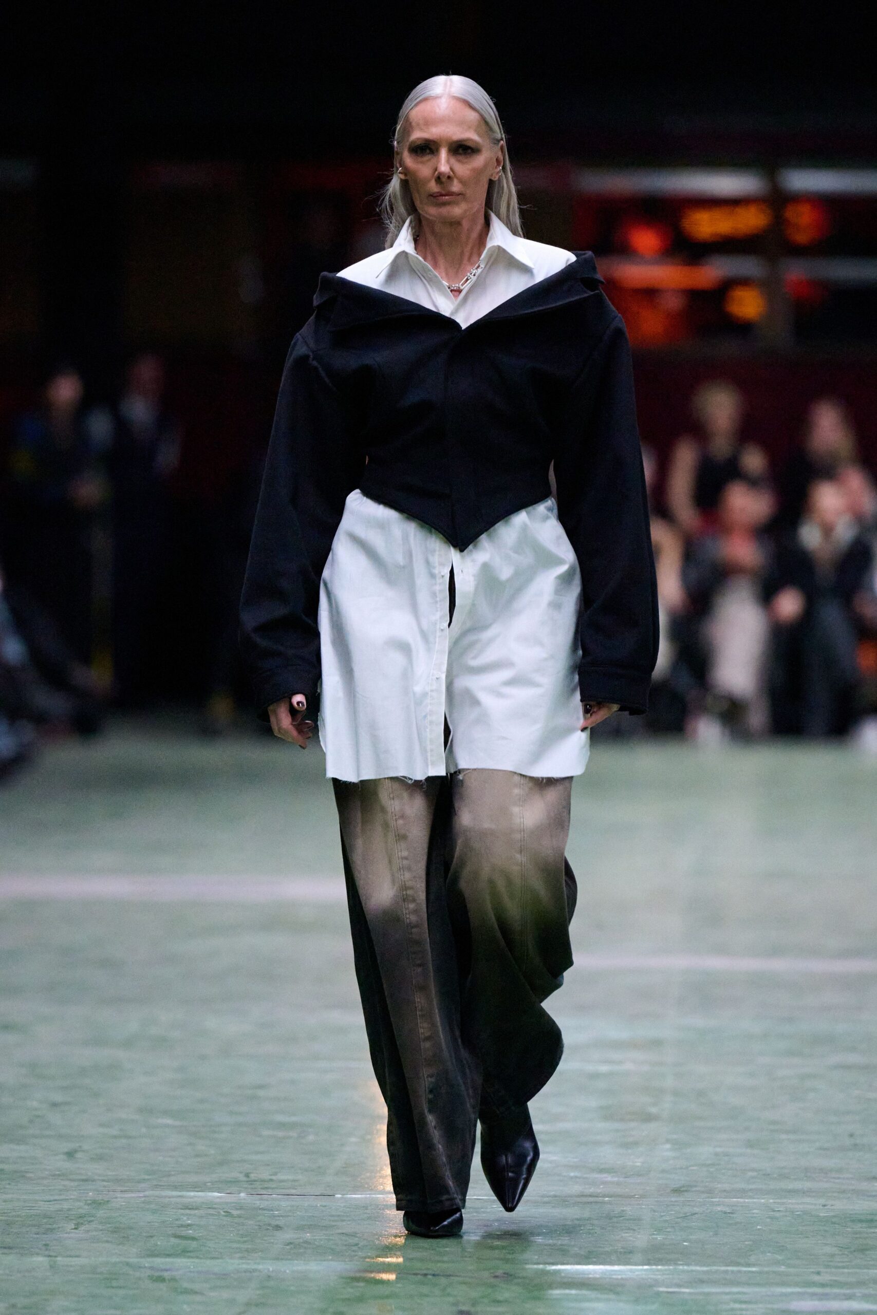 black and white relaxed shirt with fitted pants
