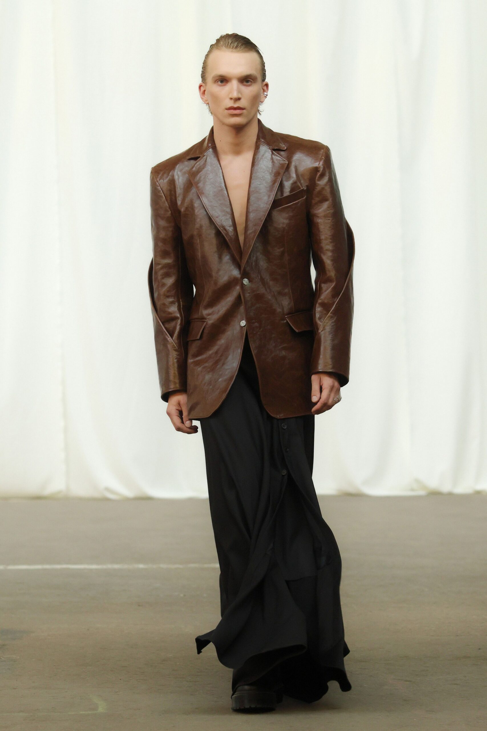 brown leather blazer black dress