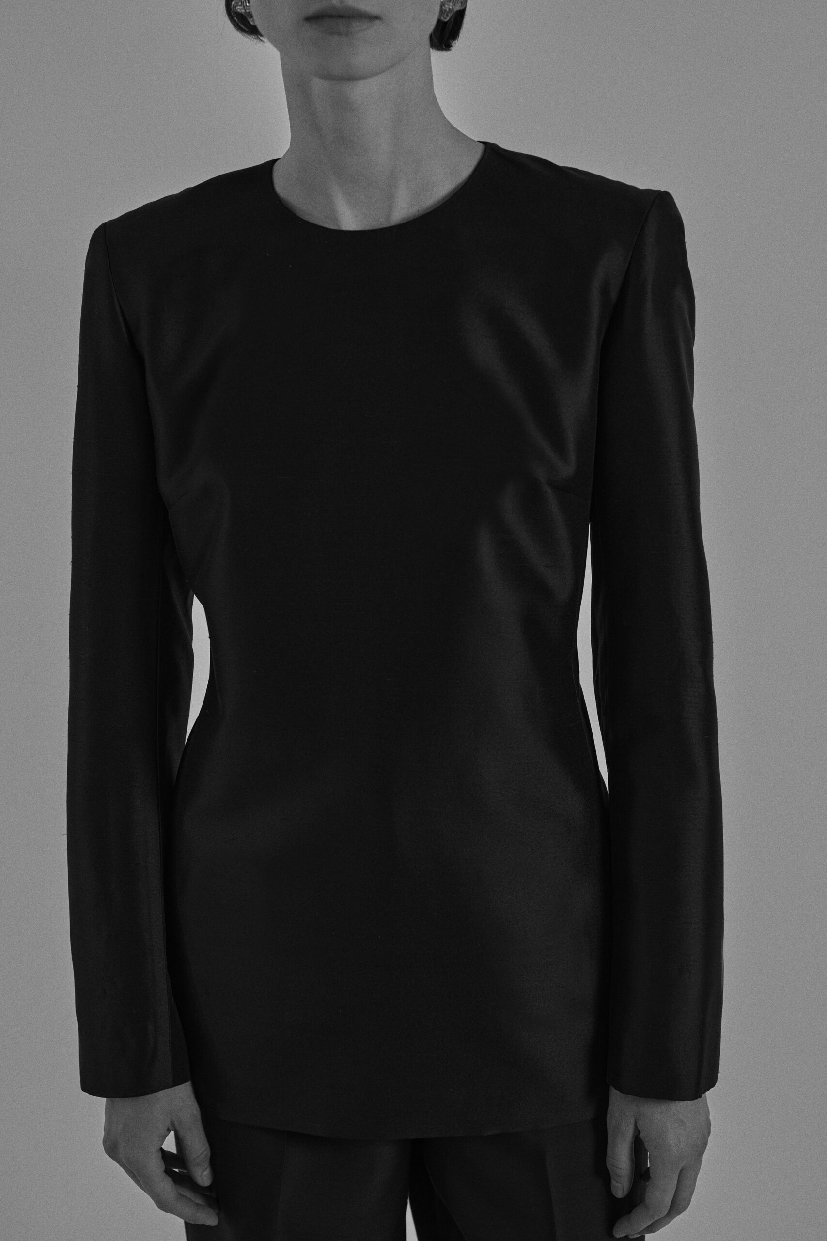 fitted black silk top