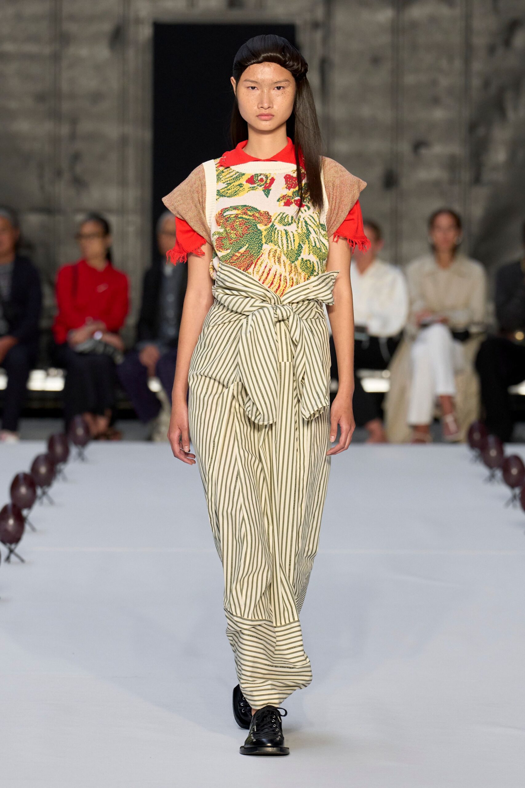 beige striped embroidered dress