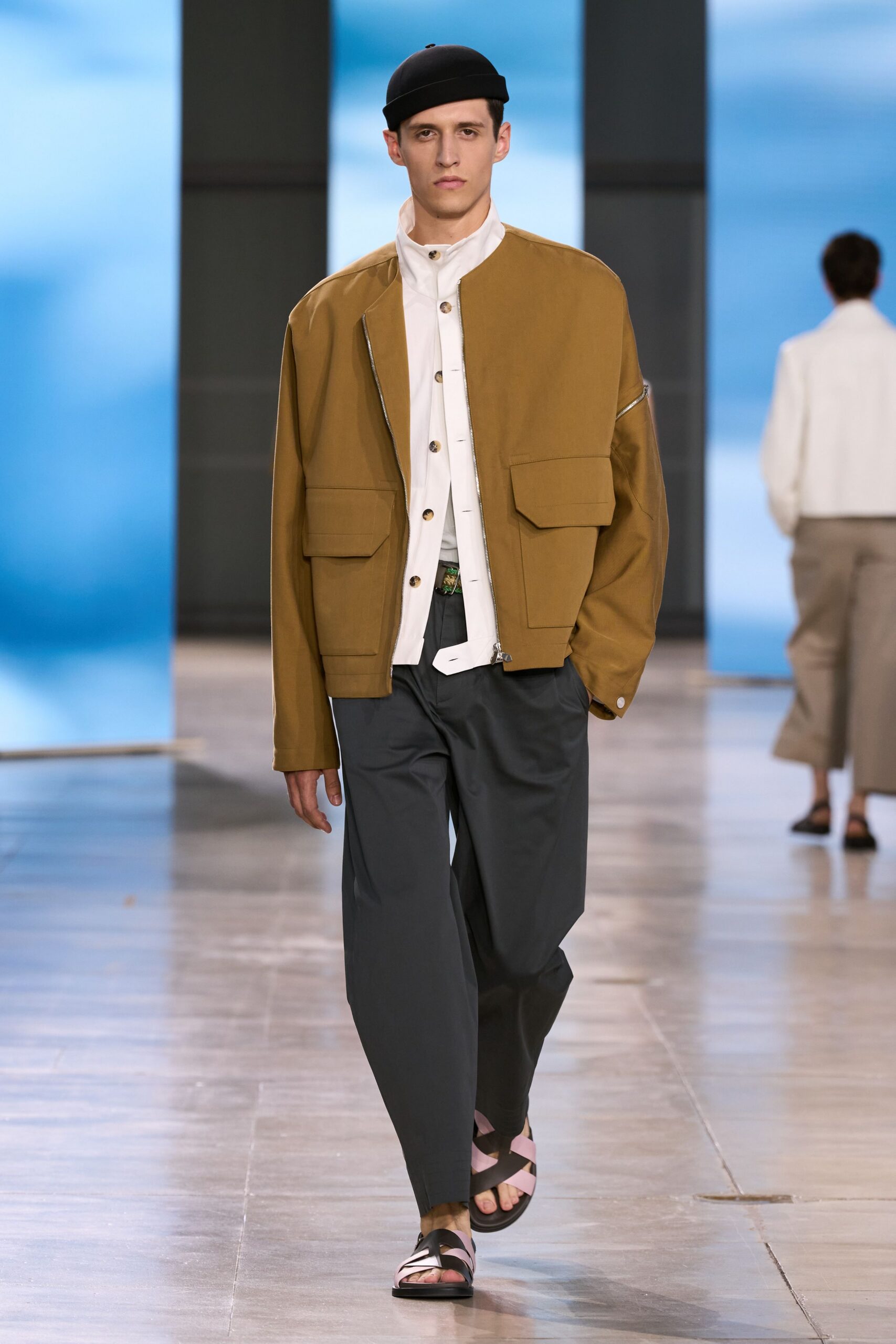 brown relaxed jacket with white shirt