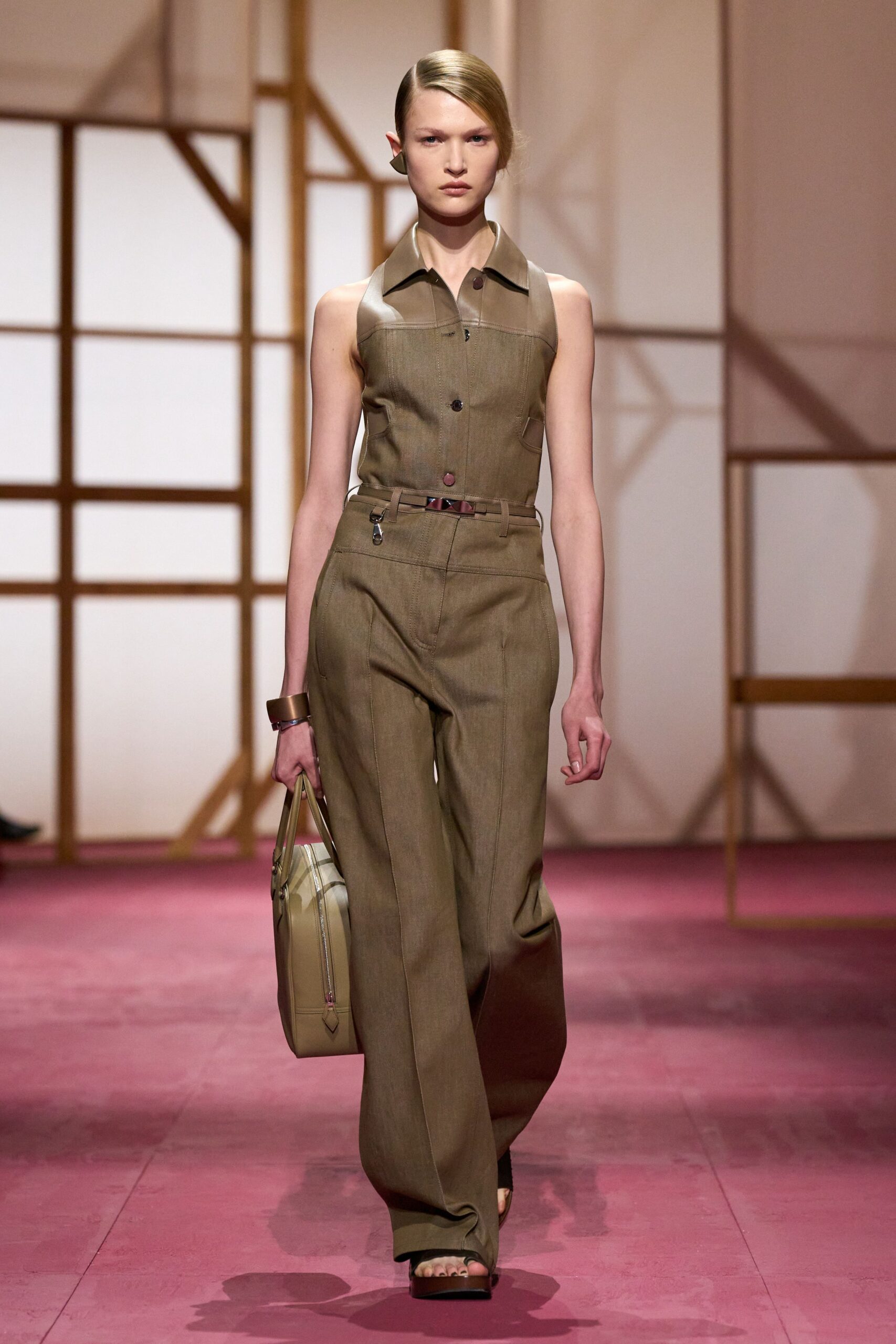 brown fitted sleeveless jumpsuit