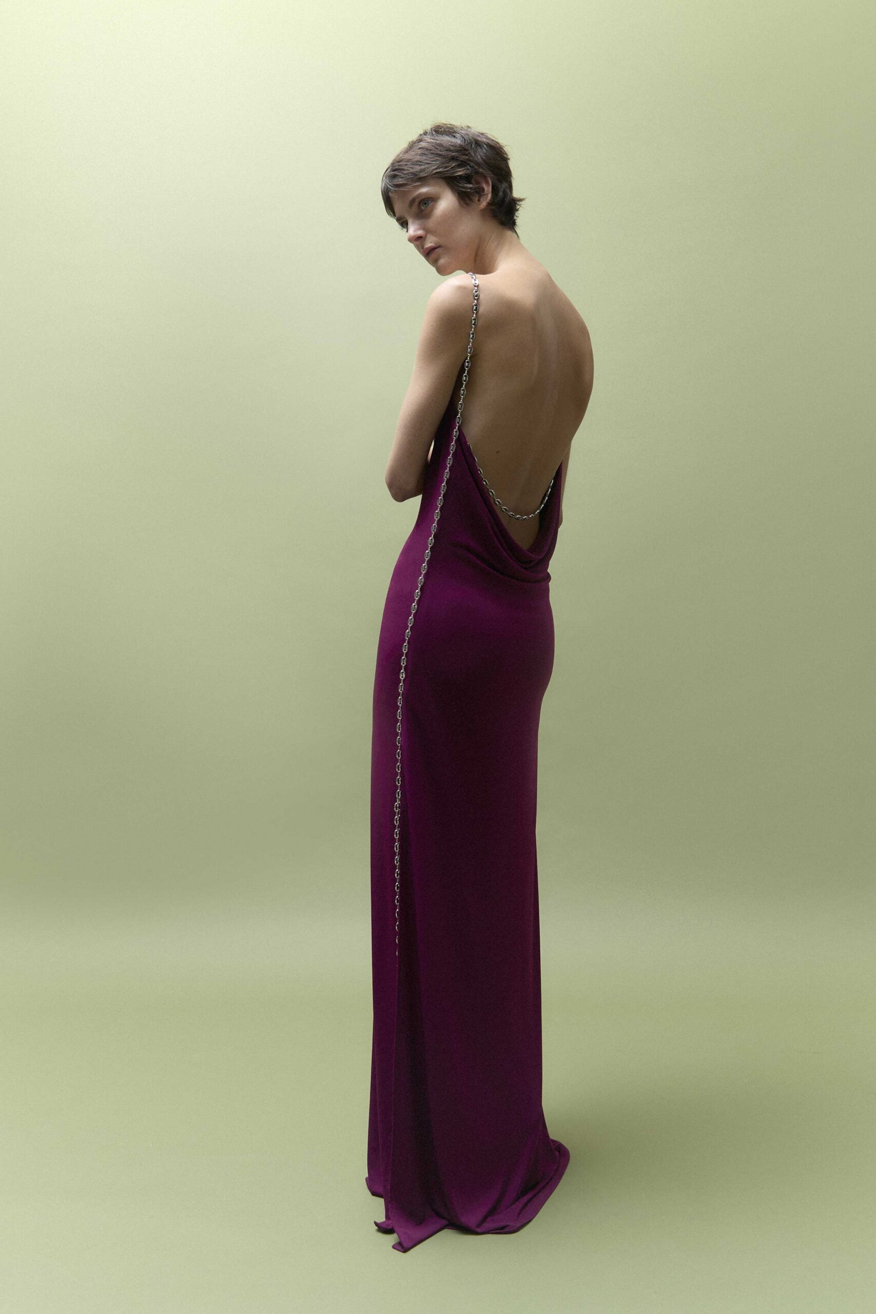 fitted purple silk gown