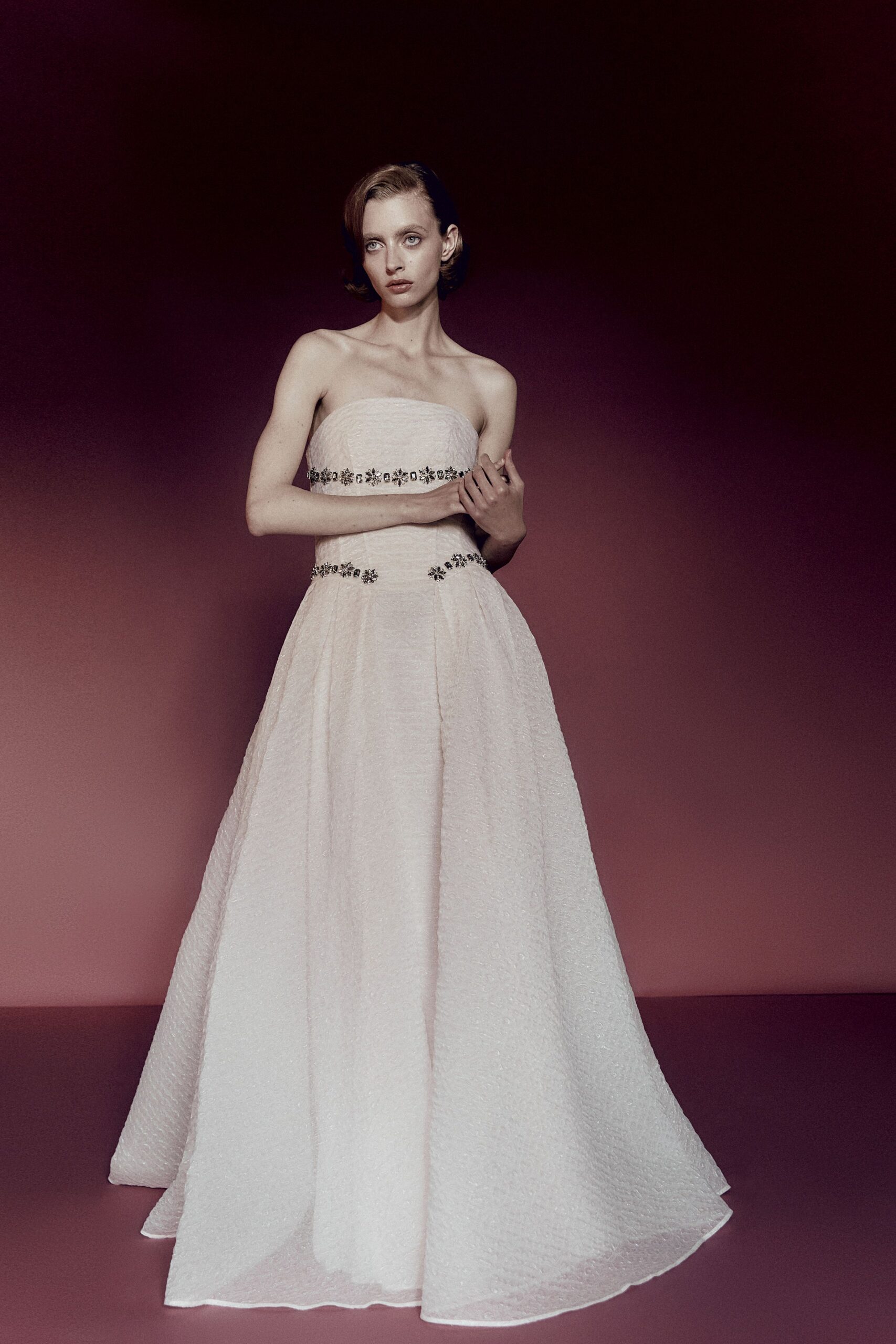 ivory silk strapless gown