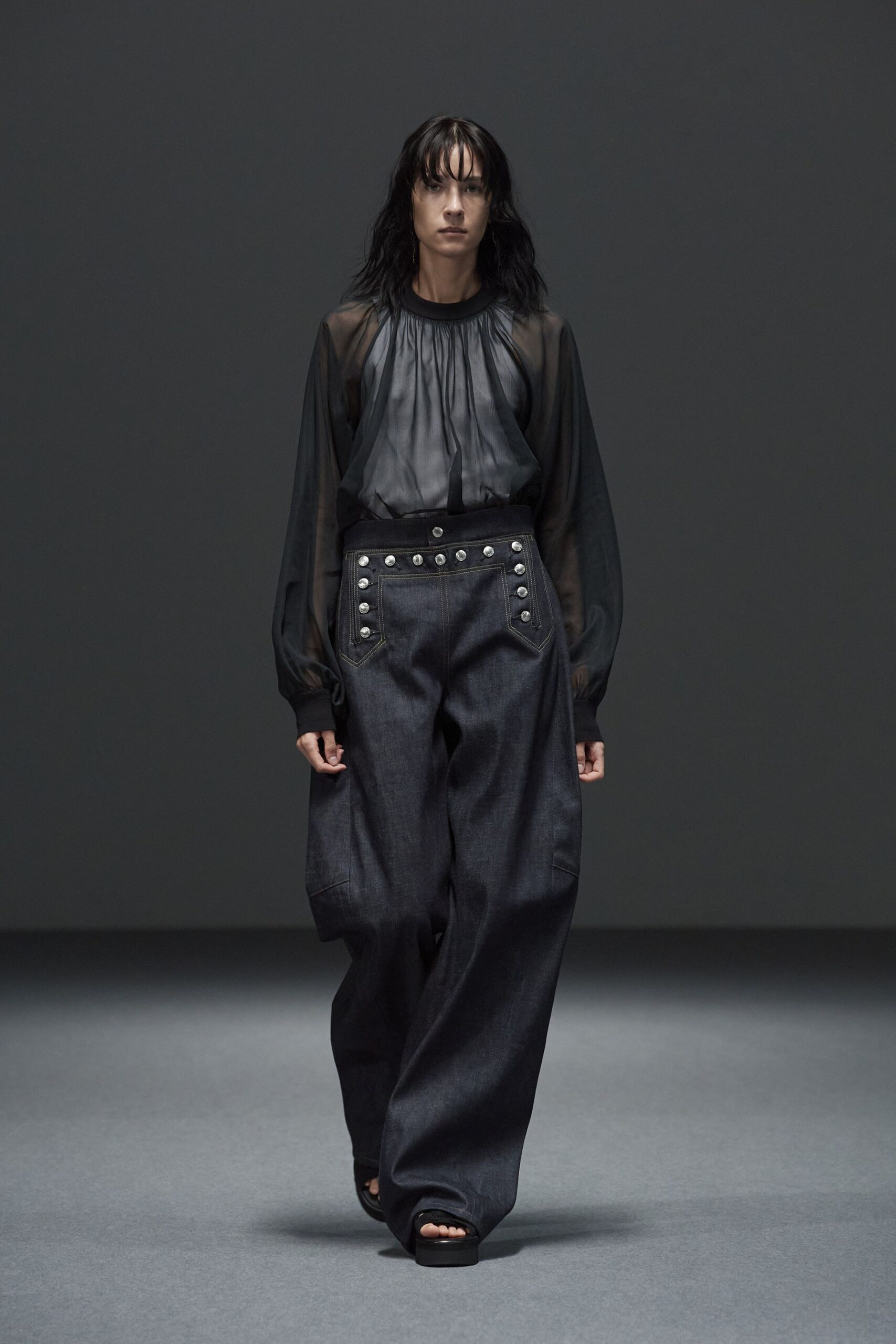 black denim relaxed wide-leg buttoned pants