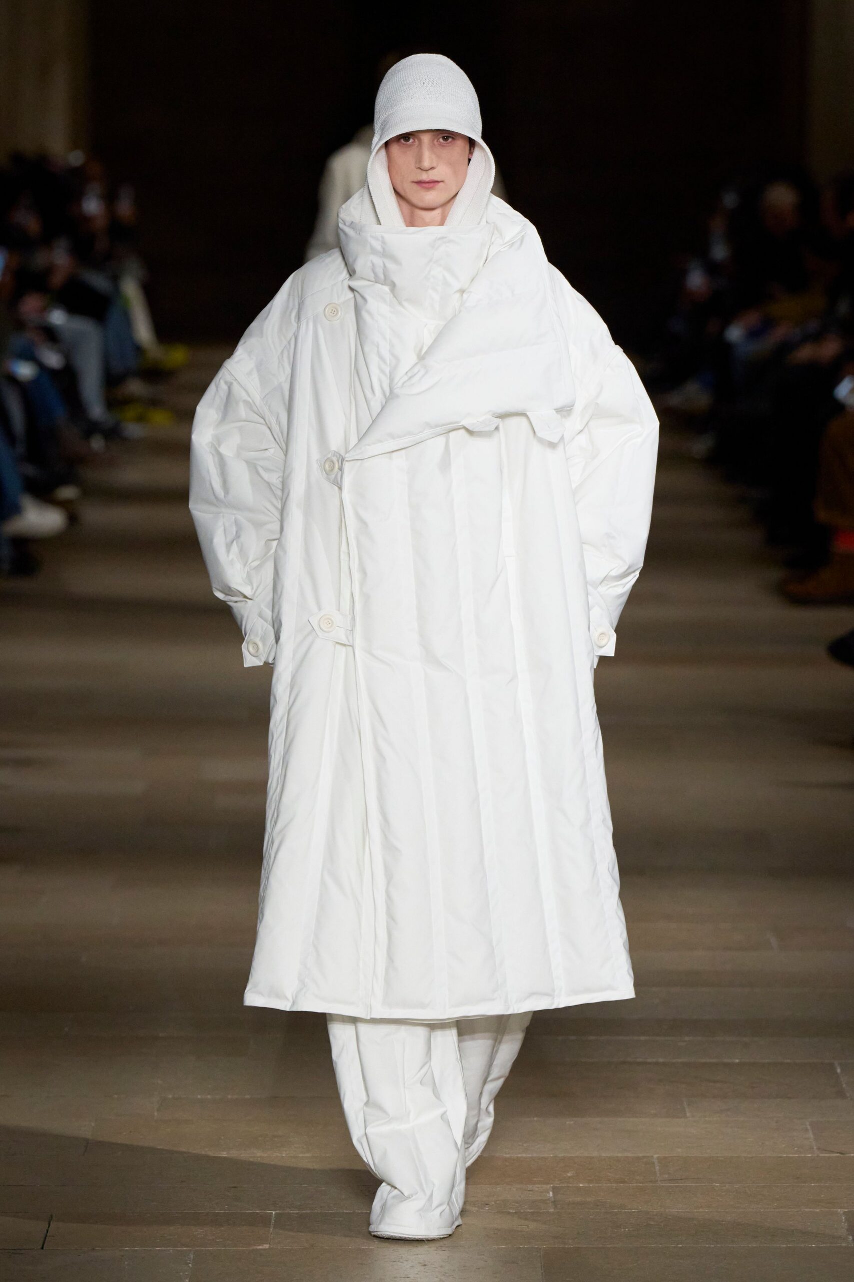 white oversized coat with pants