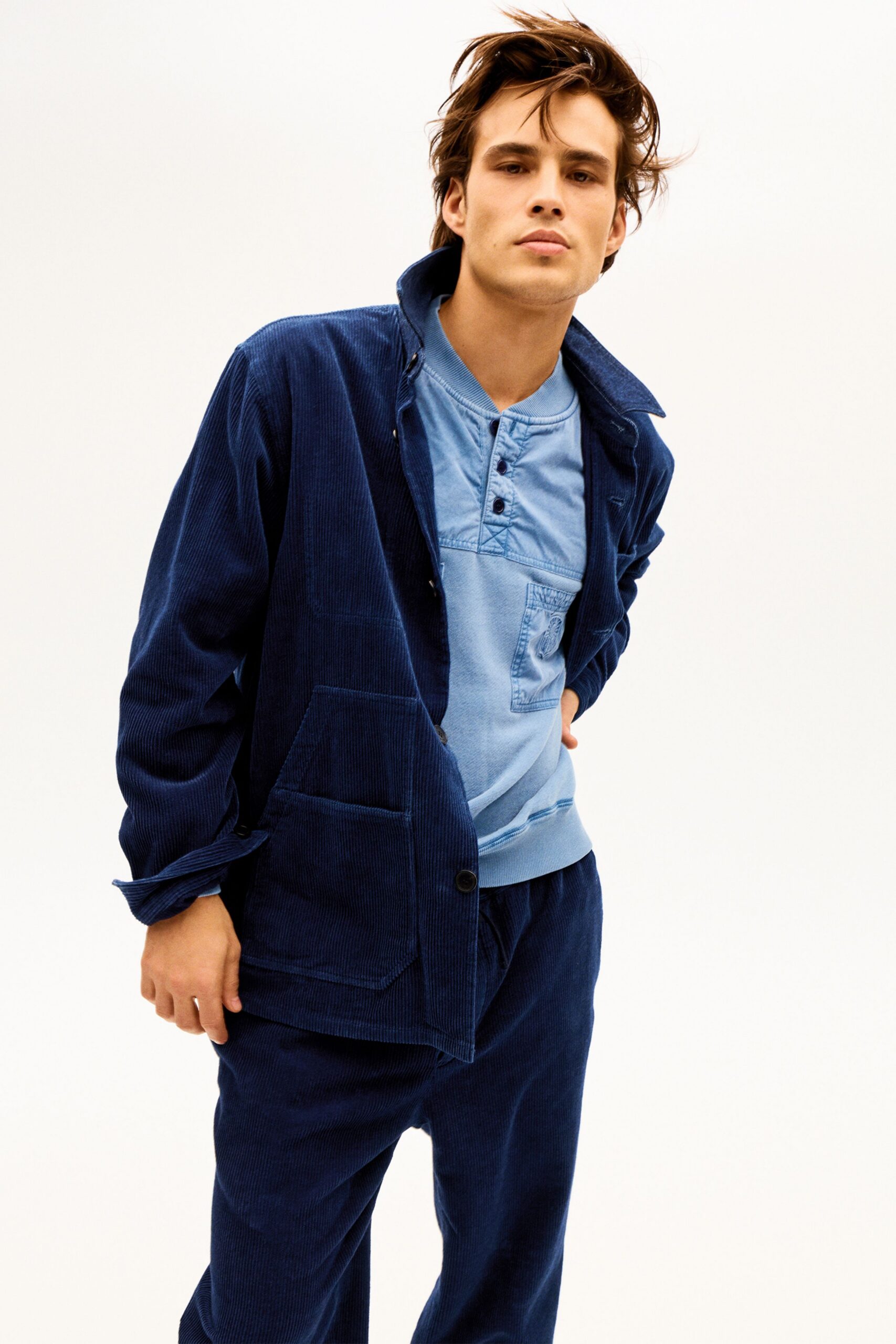 blue cotton relaxed jacket and pants