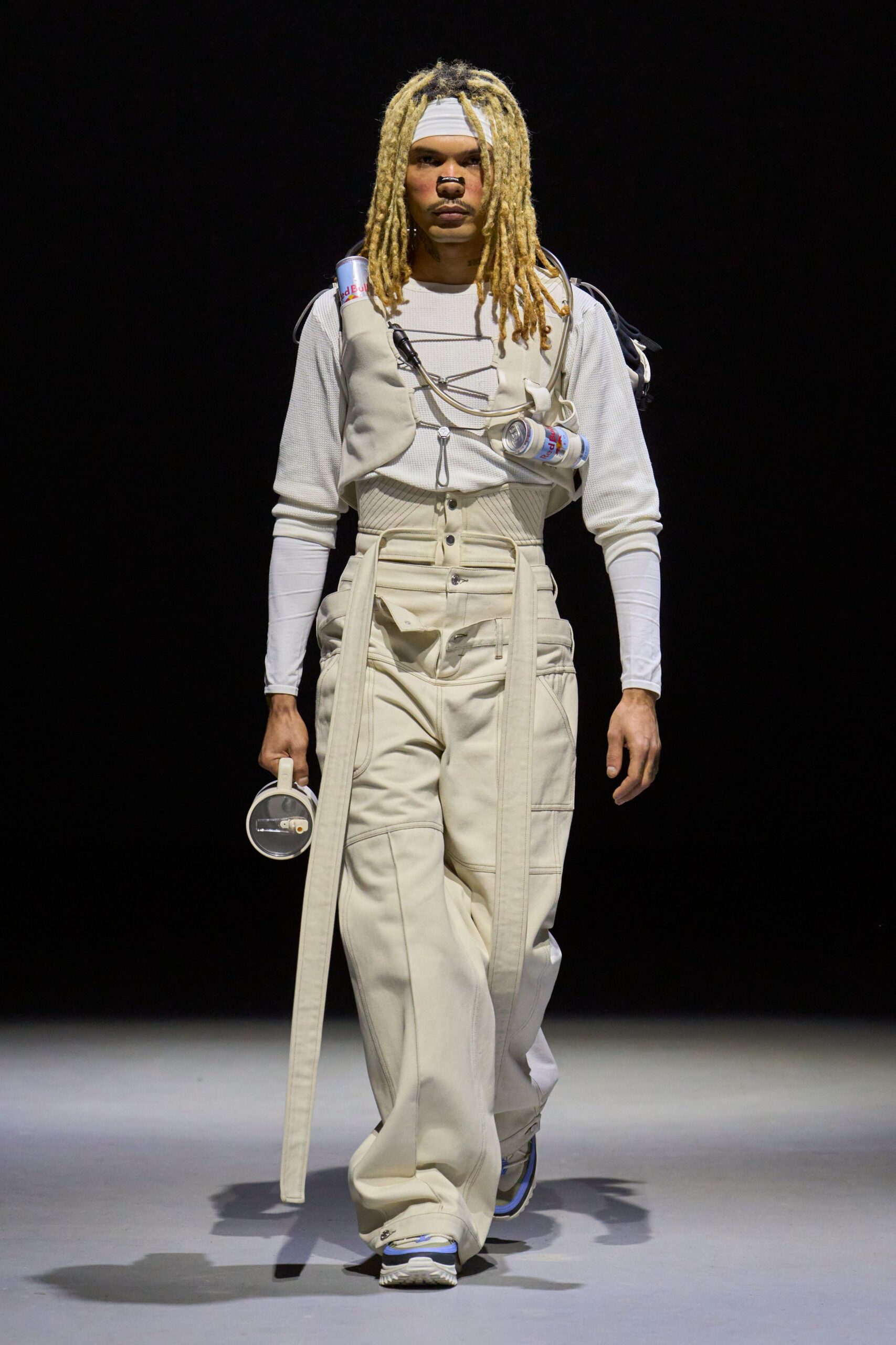beige cotton long-sleeve collared fitted zippered pockets jumpsuit