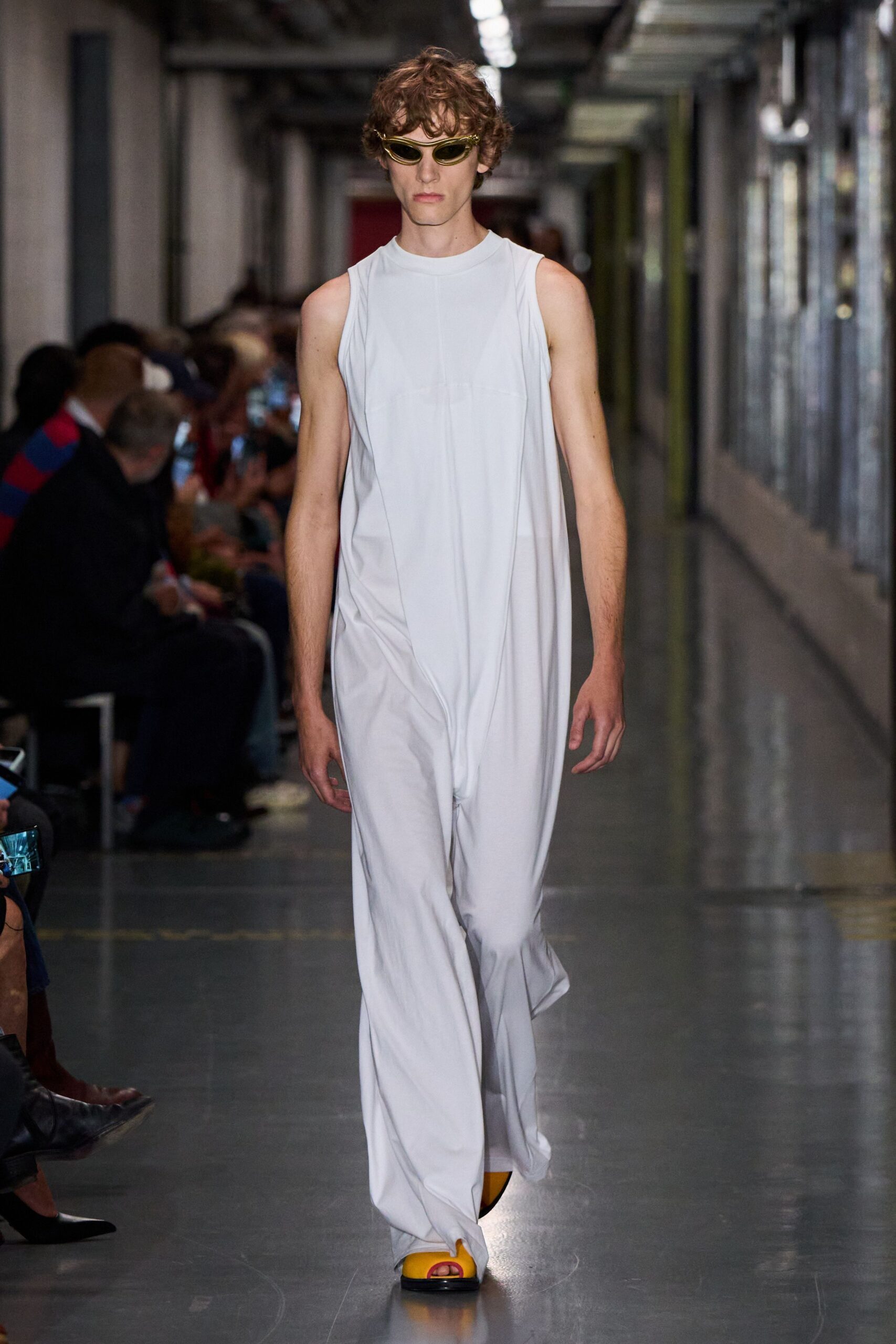 white cotton sleeveless high-neck relaxed straight-leg jumpsuit