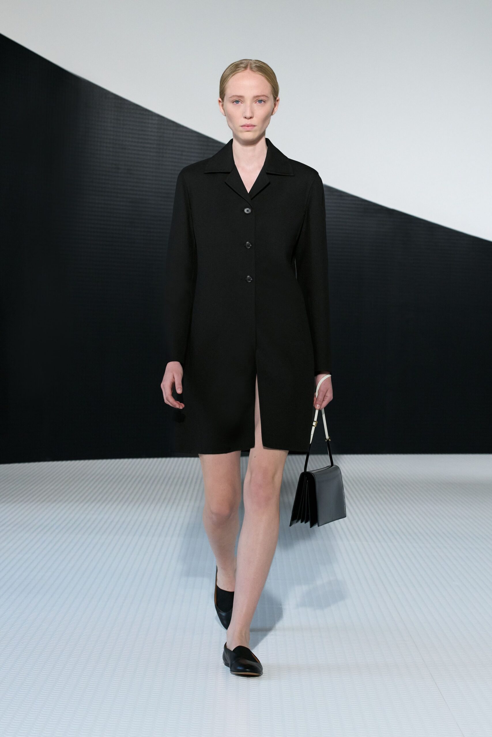 black cotton long-sleeve collared fitted mini dress