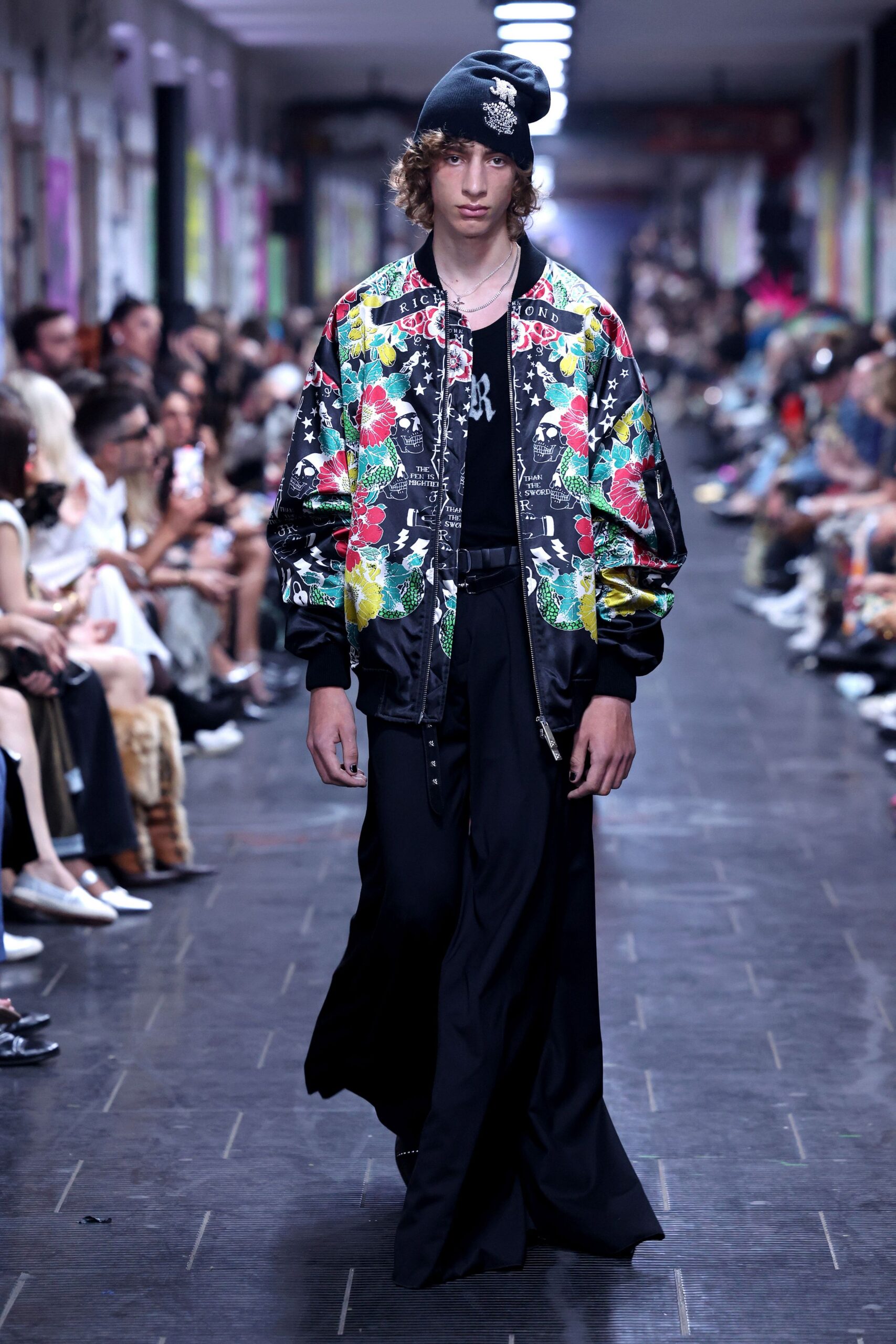 black multi printed jacket and pants