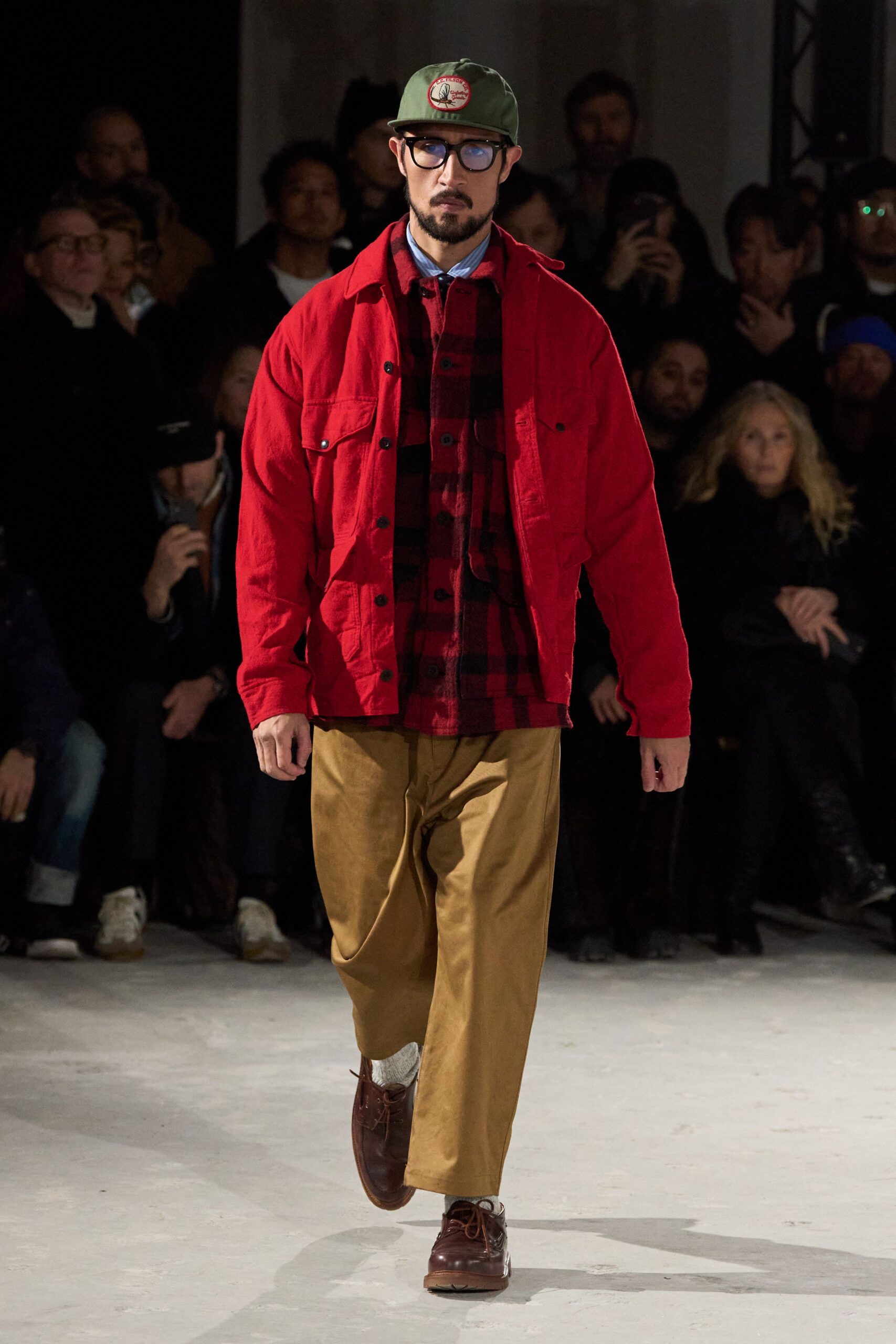 red jacket with checked shirt