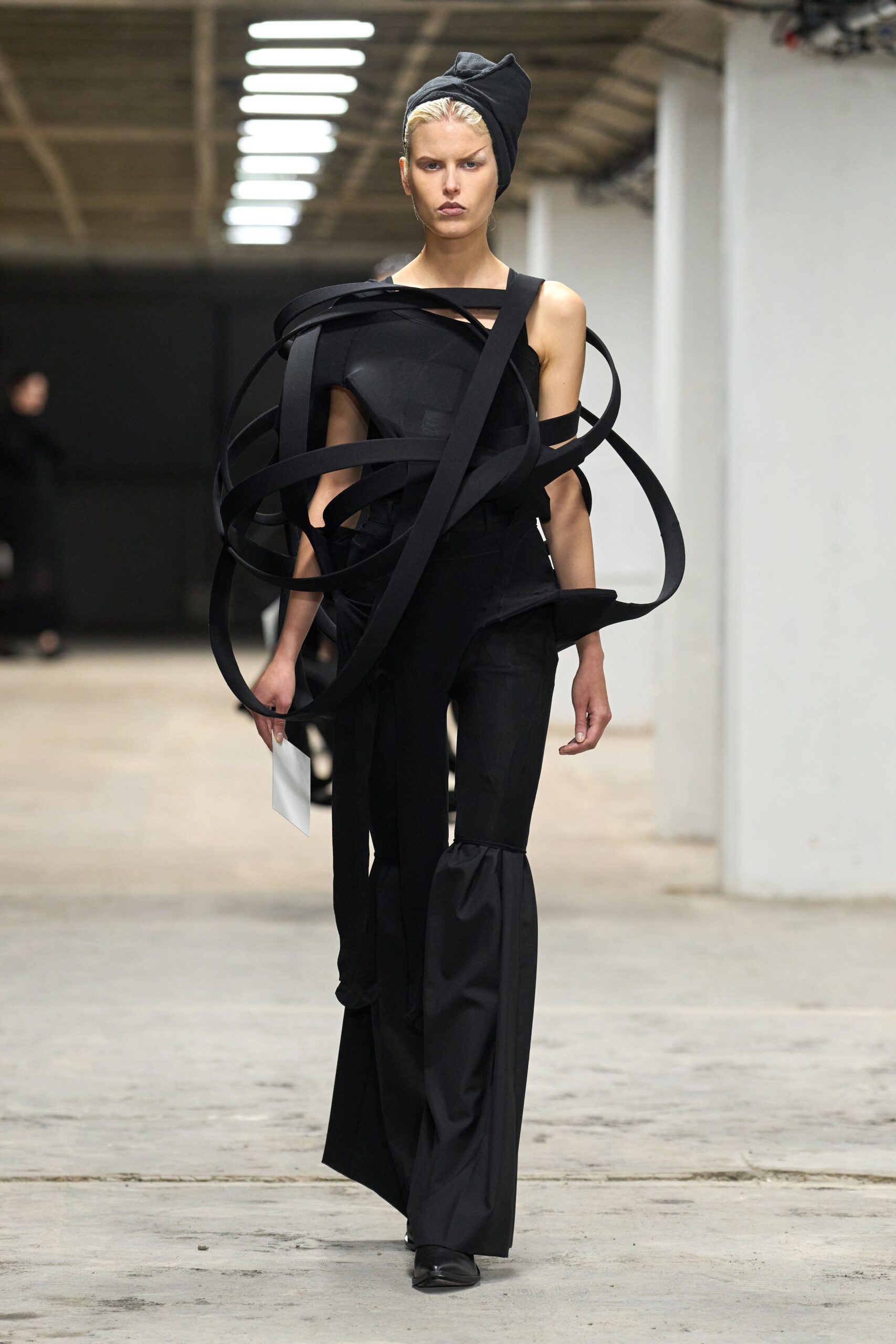 black fitted pants and top