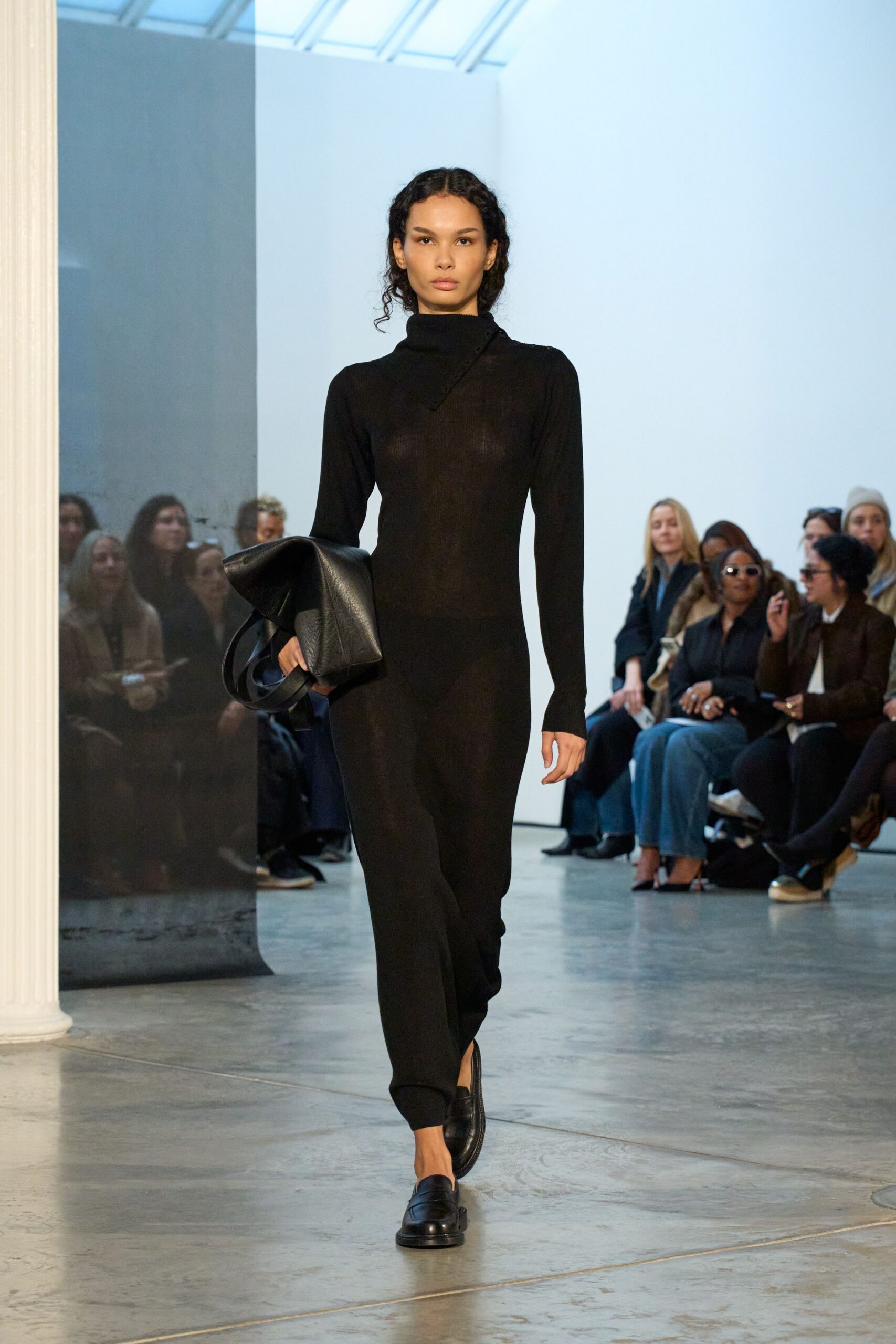black wool midi dress