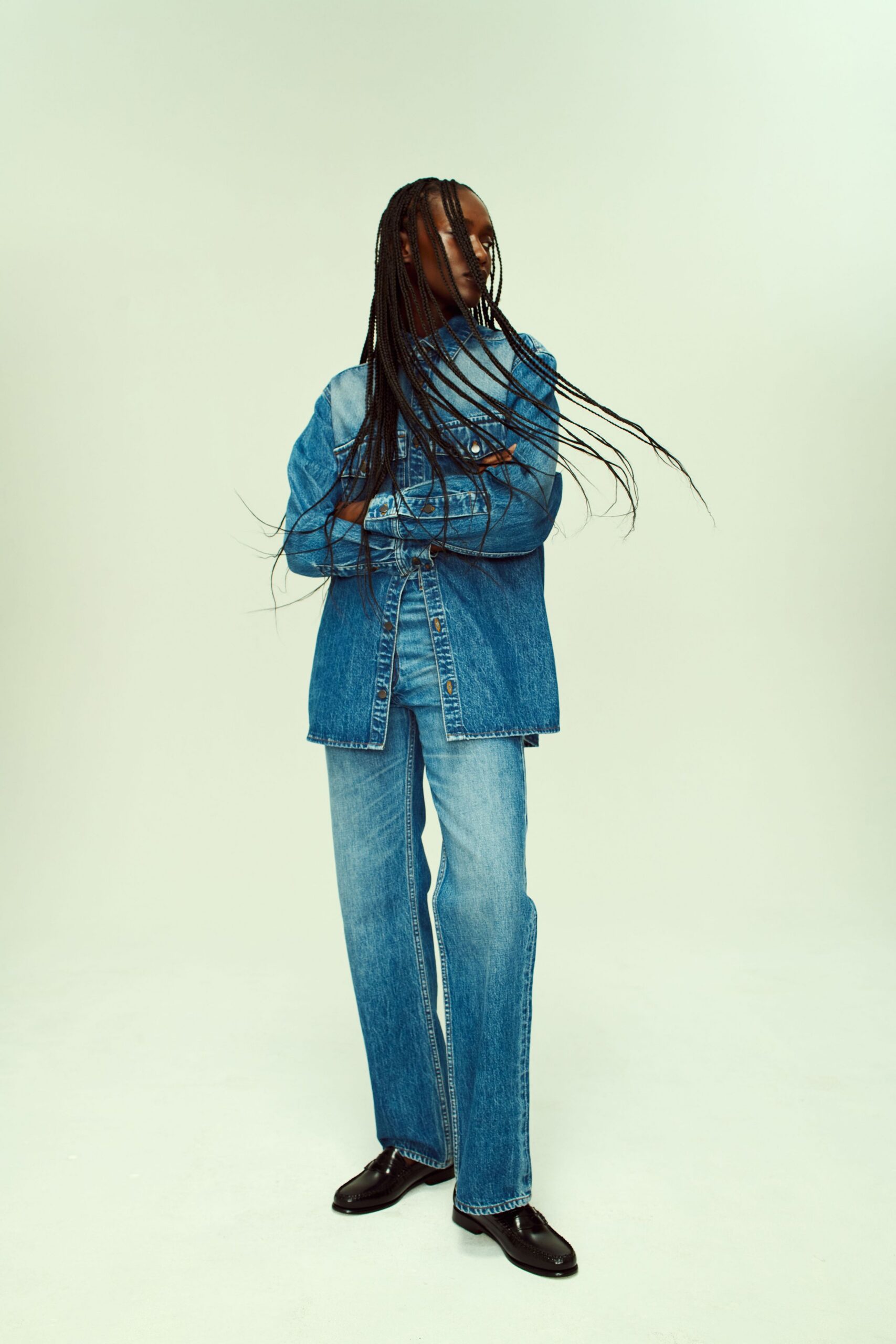denim jacket and pants outfit