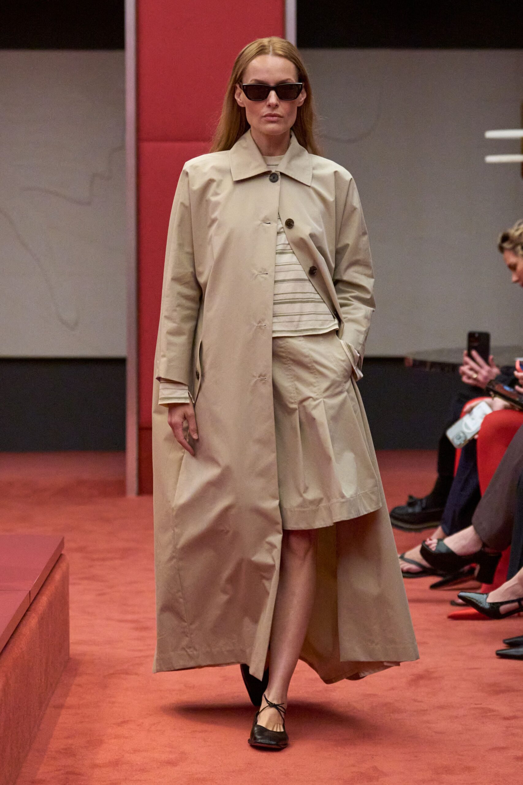 beige cotton long-sleeve collared relaxed buttoned maxi coat