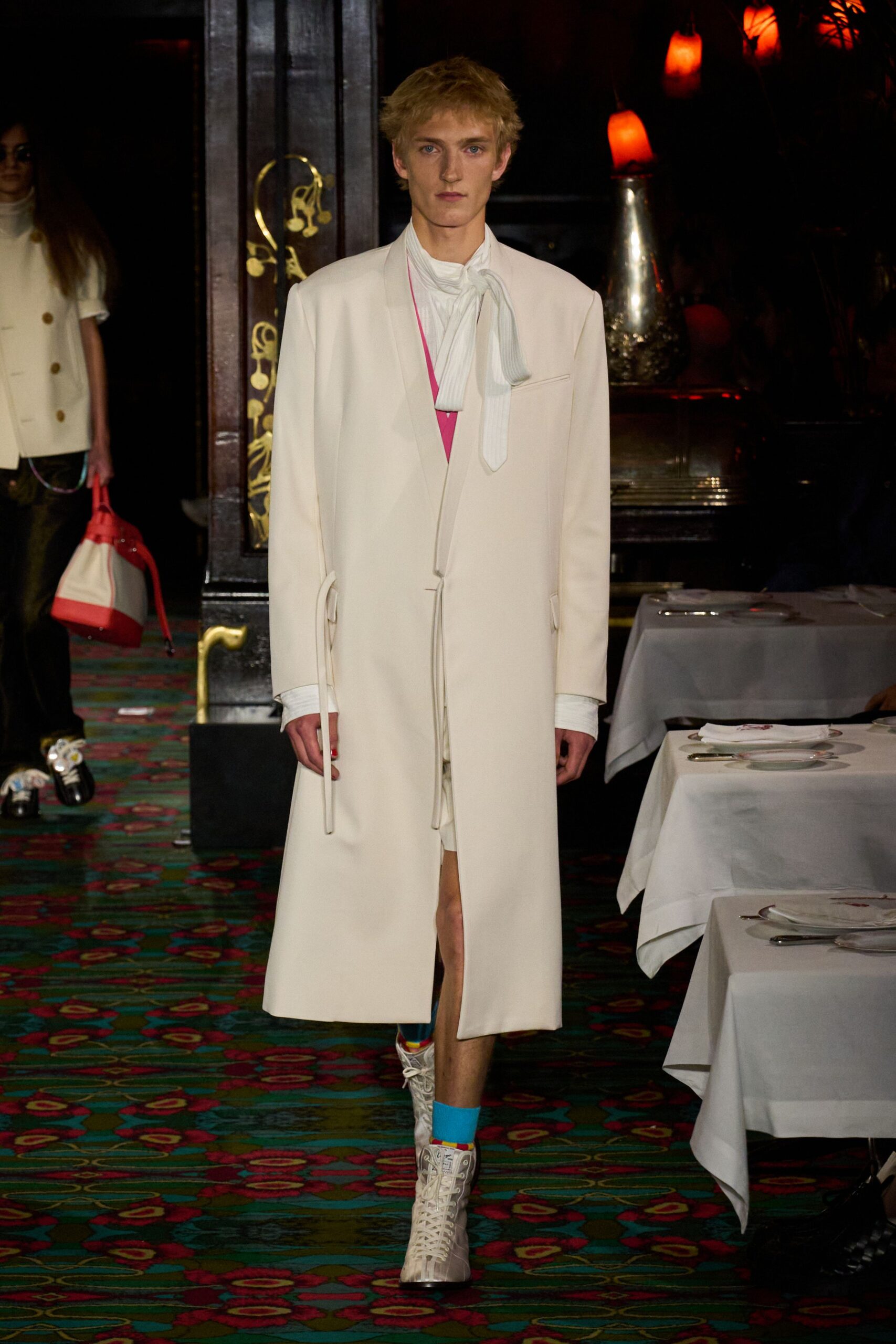 white cotton long-sleeve collared relaxed belted midi coat