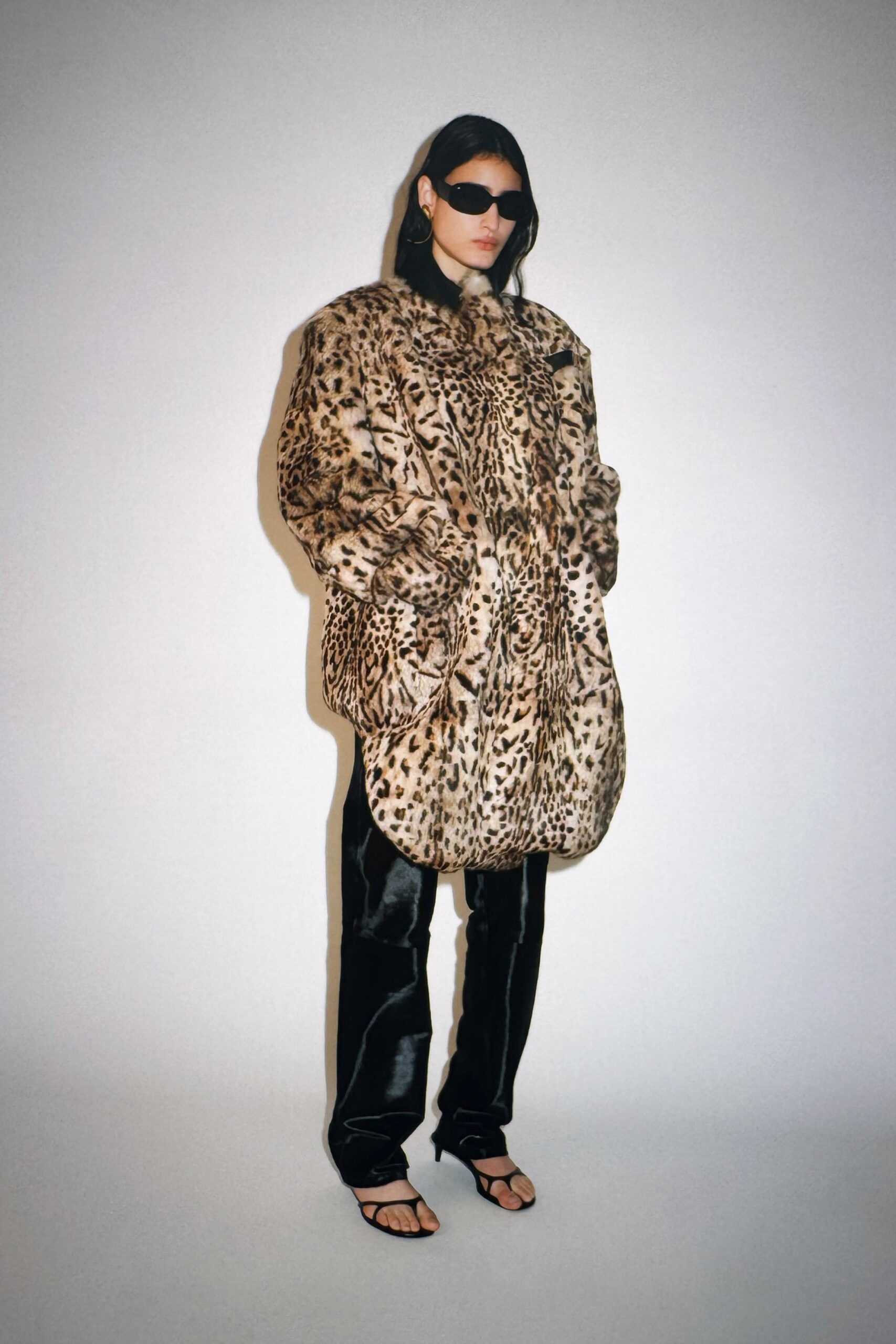 oversized animal-print faux-fur coat