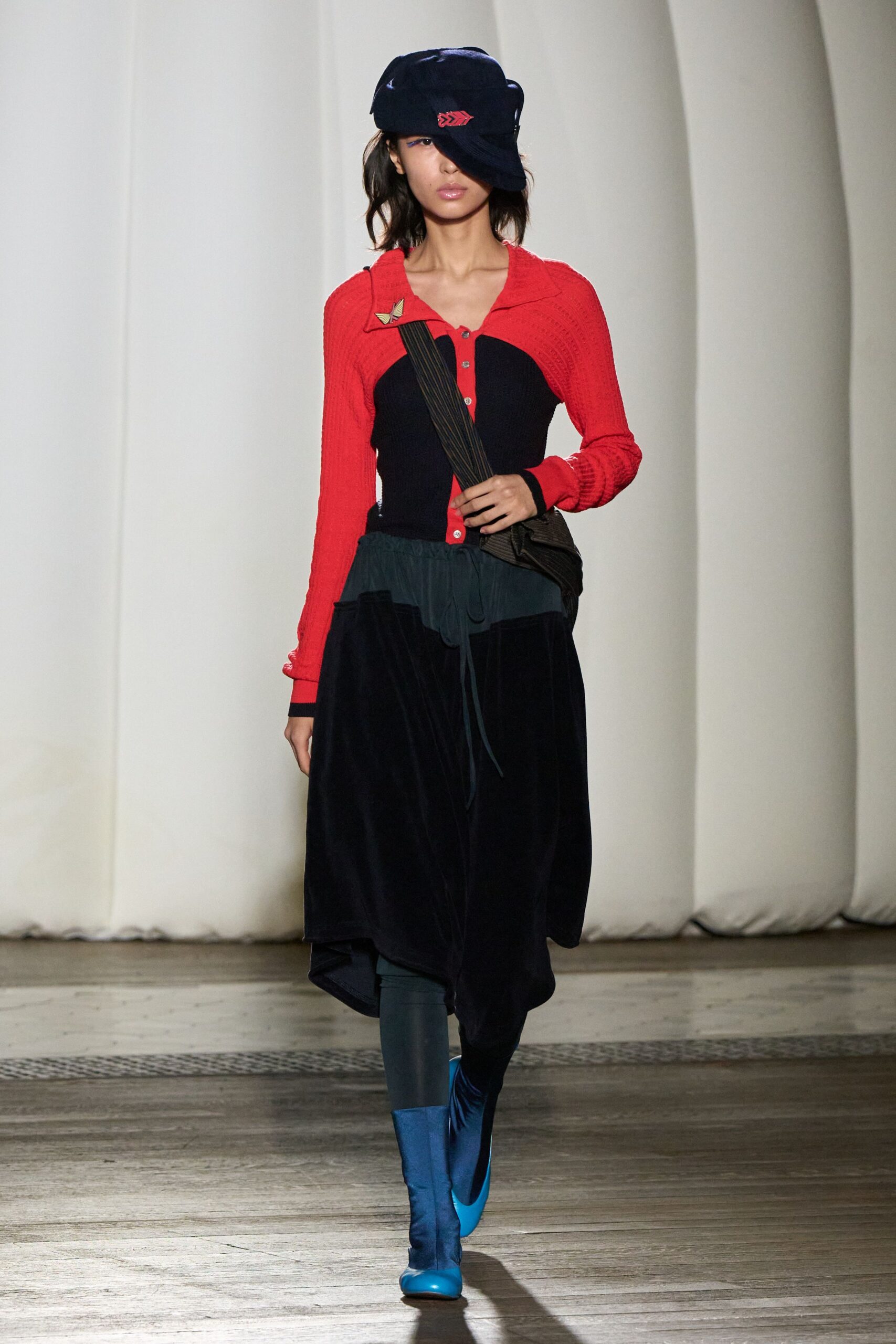 red and black fitted top with skirt