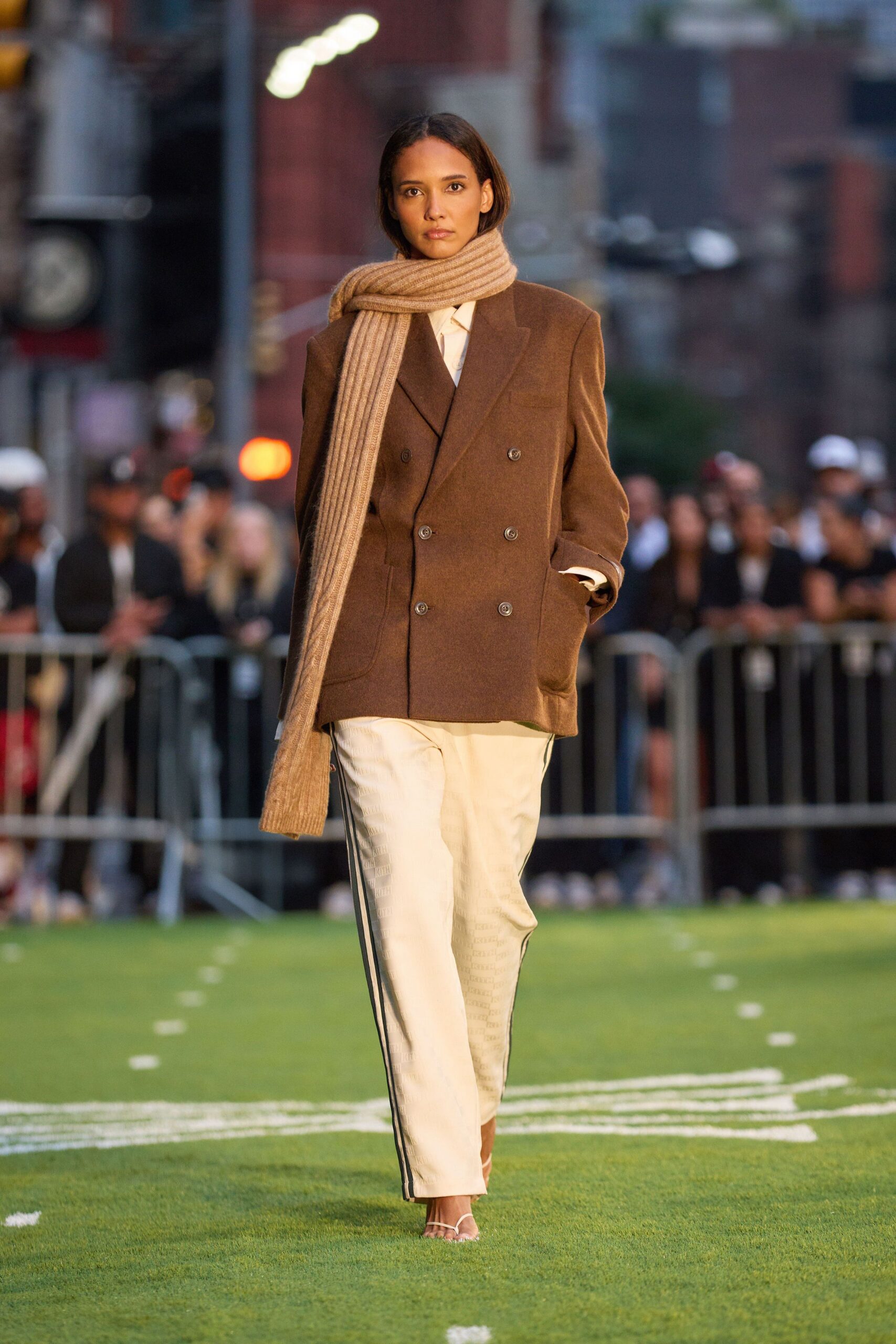 brown wool long-sleeve collared structured coat