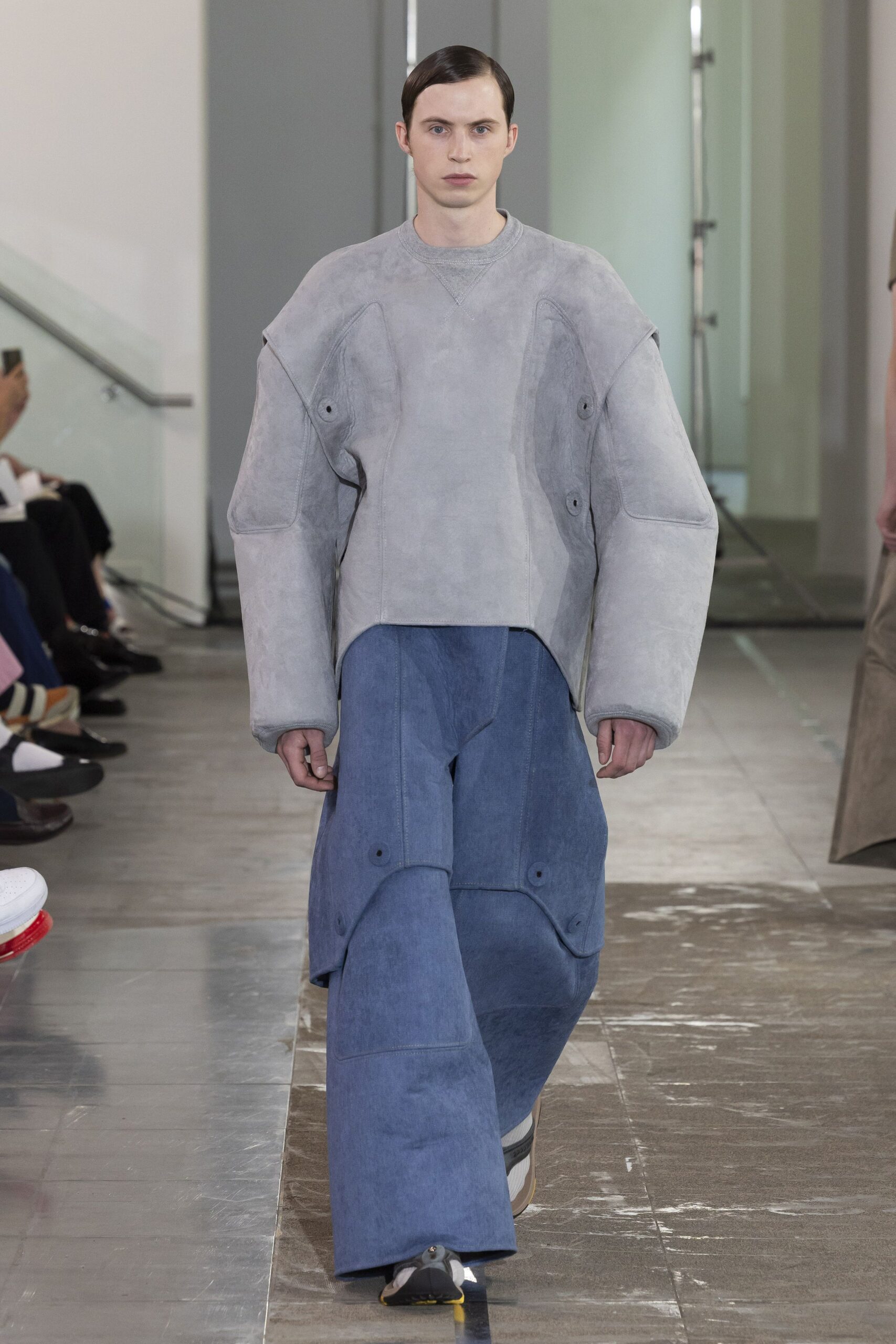 gray suede long-sleeve oversized top