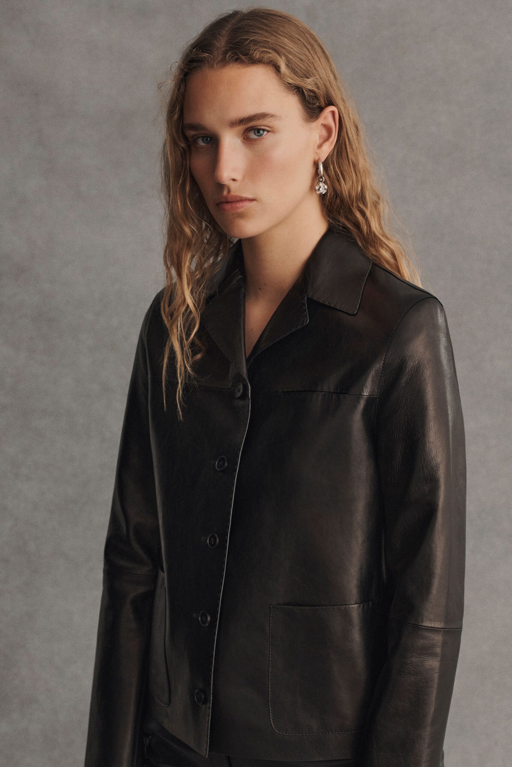 fitted black leather jacket