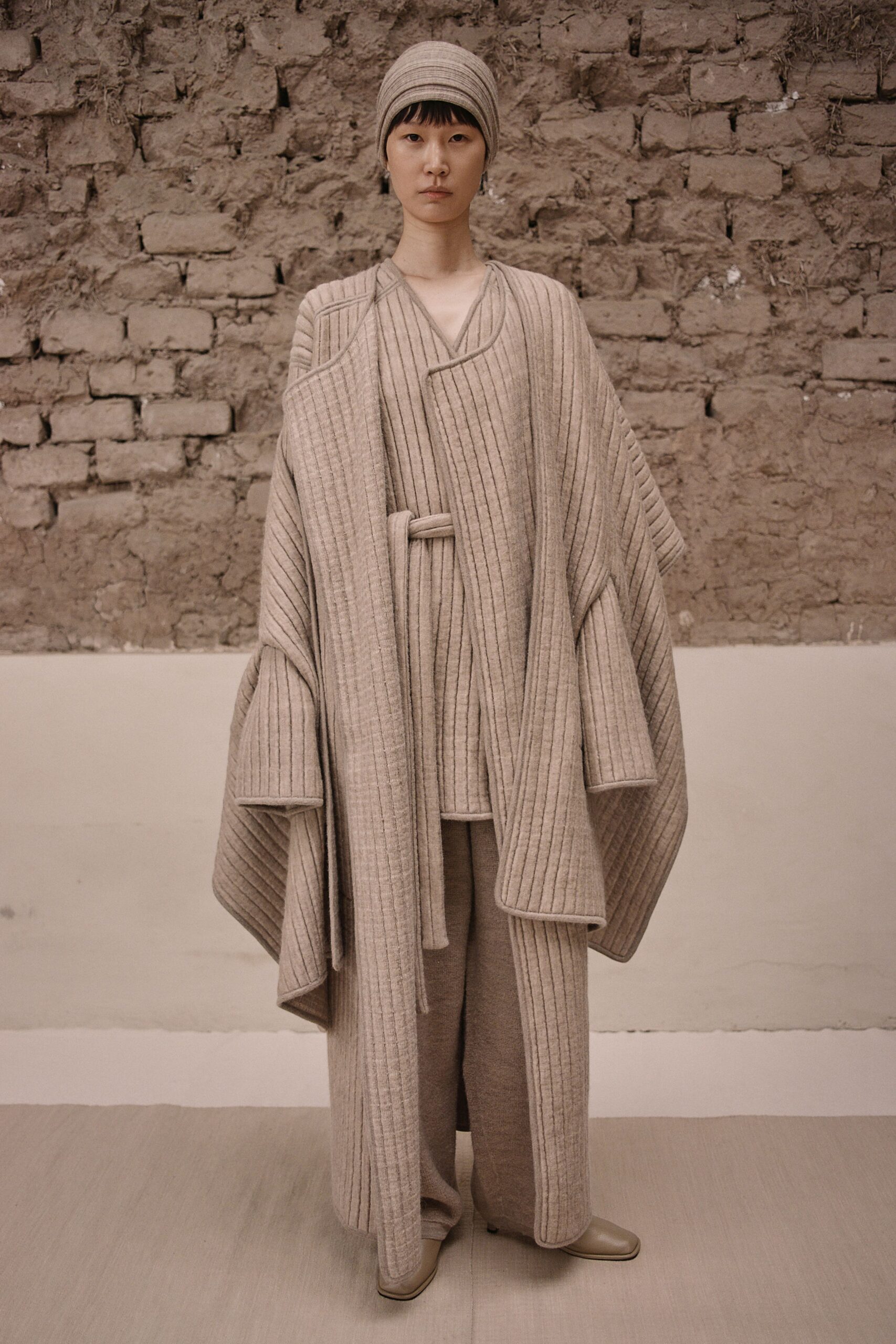 beige wool relaxed straight-leg pants