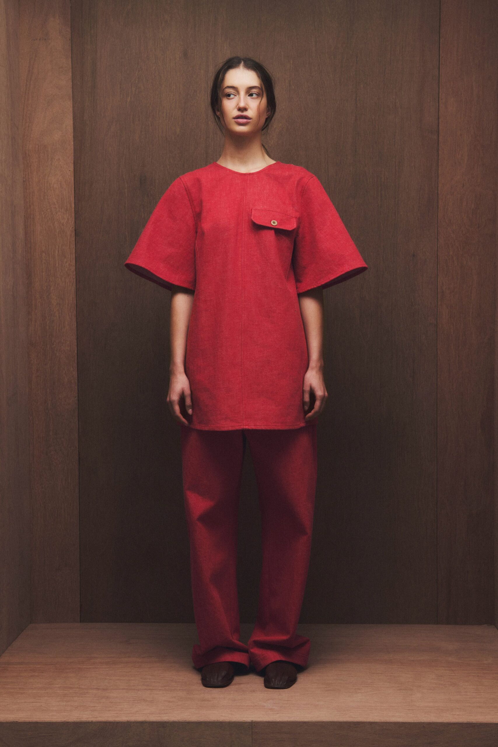 red cotton relaxed straight-leg pants