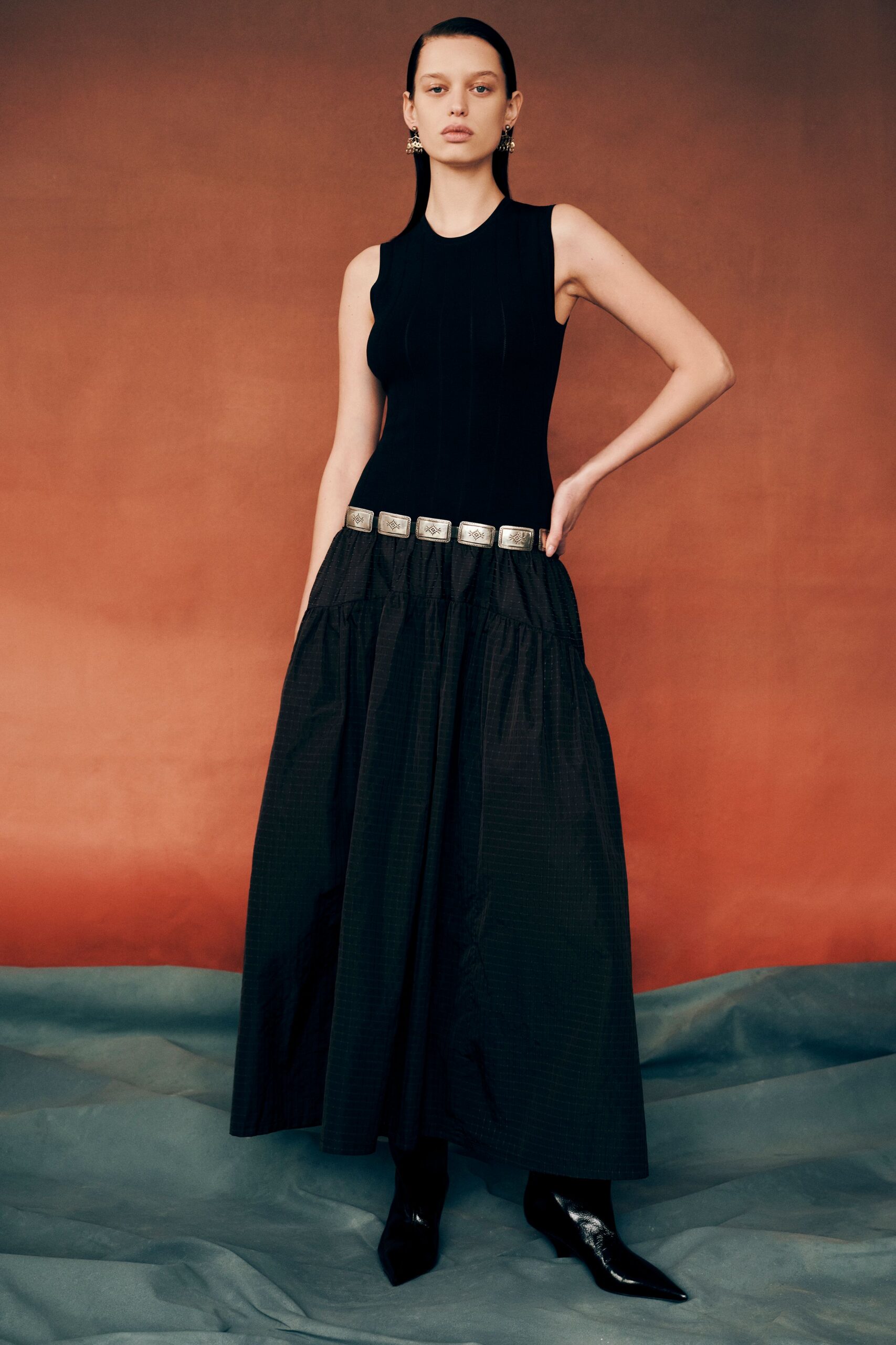 black cotton sleeveless high-neck fitted ribbed top