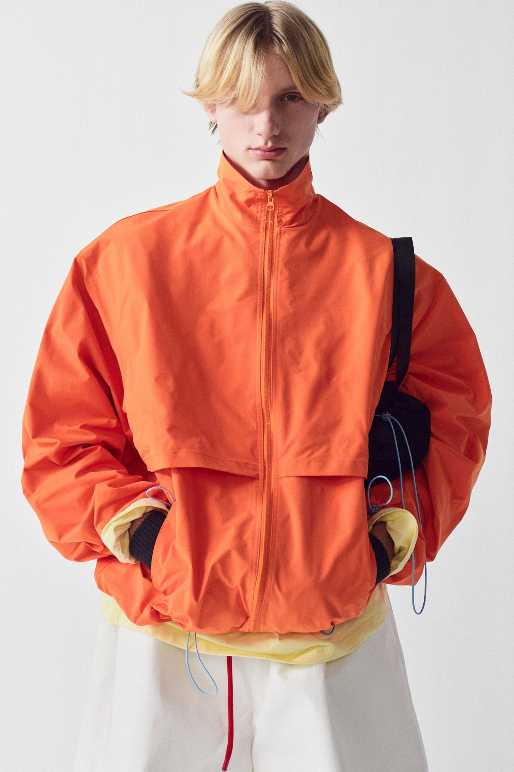 orange cotton long-sleeve collared relaxed jacket