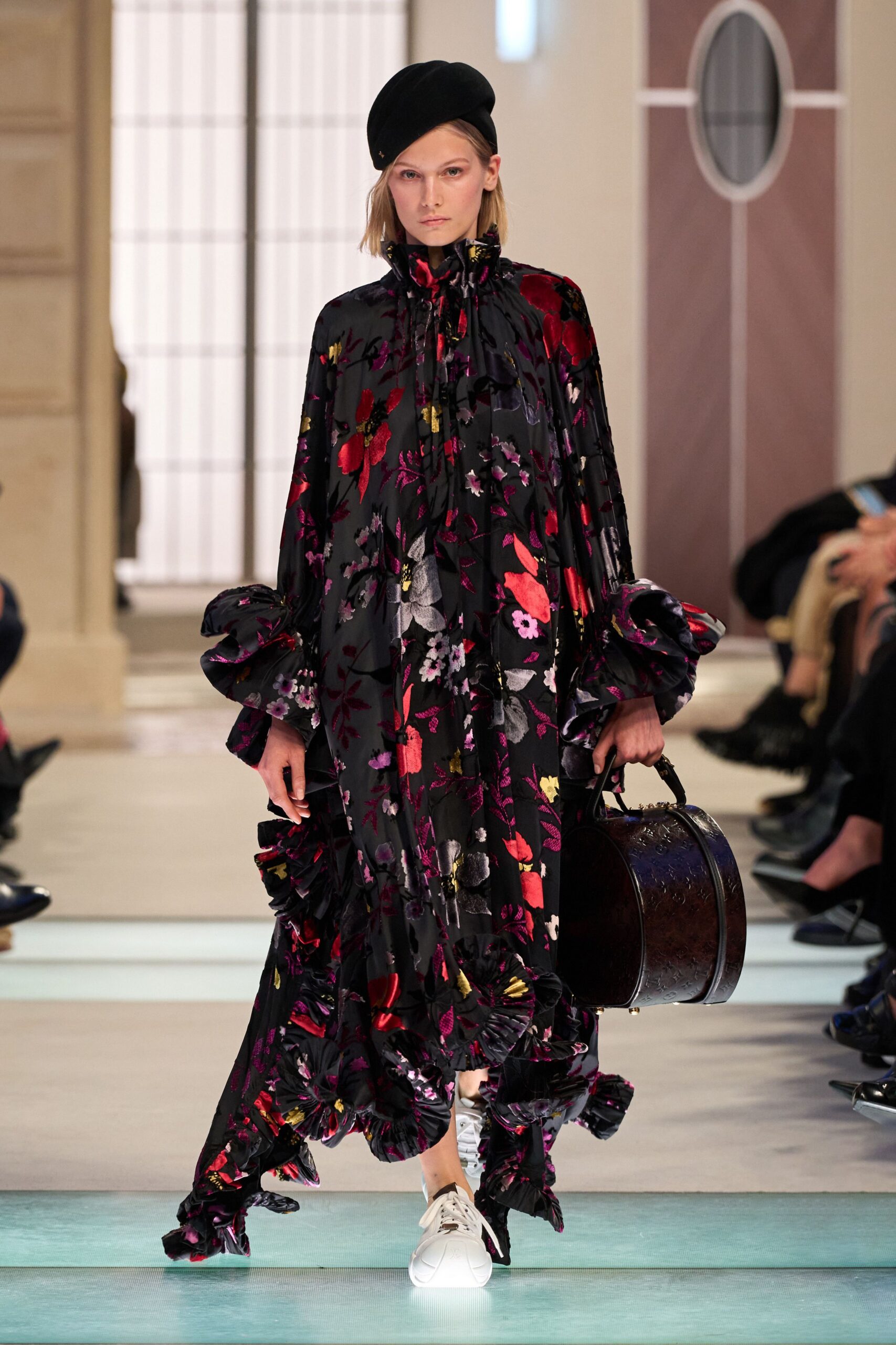 floral maxi dress with beret